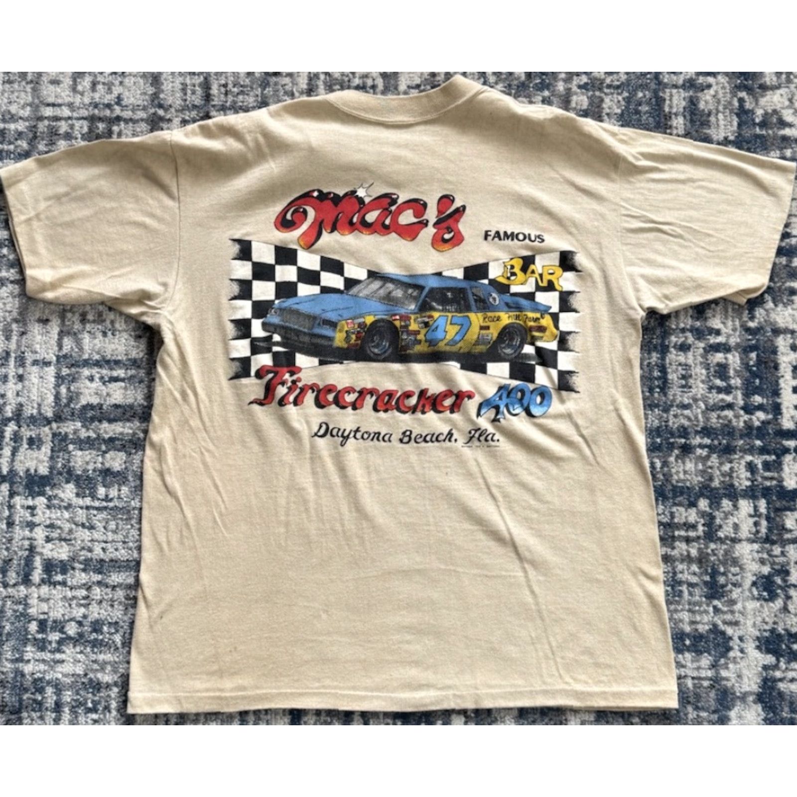 TEE JAYS VINTAGE Tee Jays 70s T-Shirt Men XL Beige Short Sleeve Crew Neck 400 Daytona Beach NASCAR Double-Sided Graphic Print Size US XL / EU 56 / 4 - 4 Thumbnail