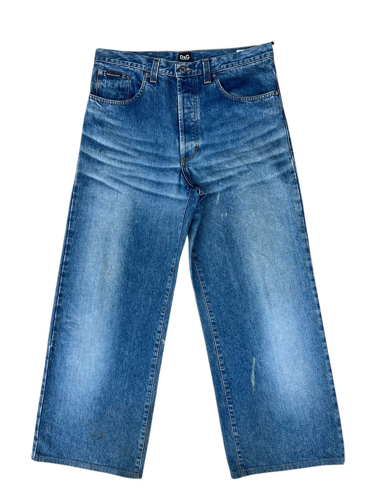 Dolce & Gabbana Vintage Dolce&Gabbana Stains Fade Denim Baggy Wide Jeans Size US 33 - 1 Thumbnail