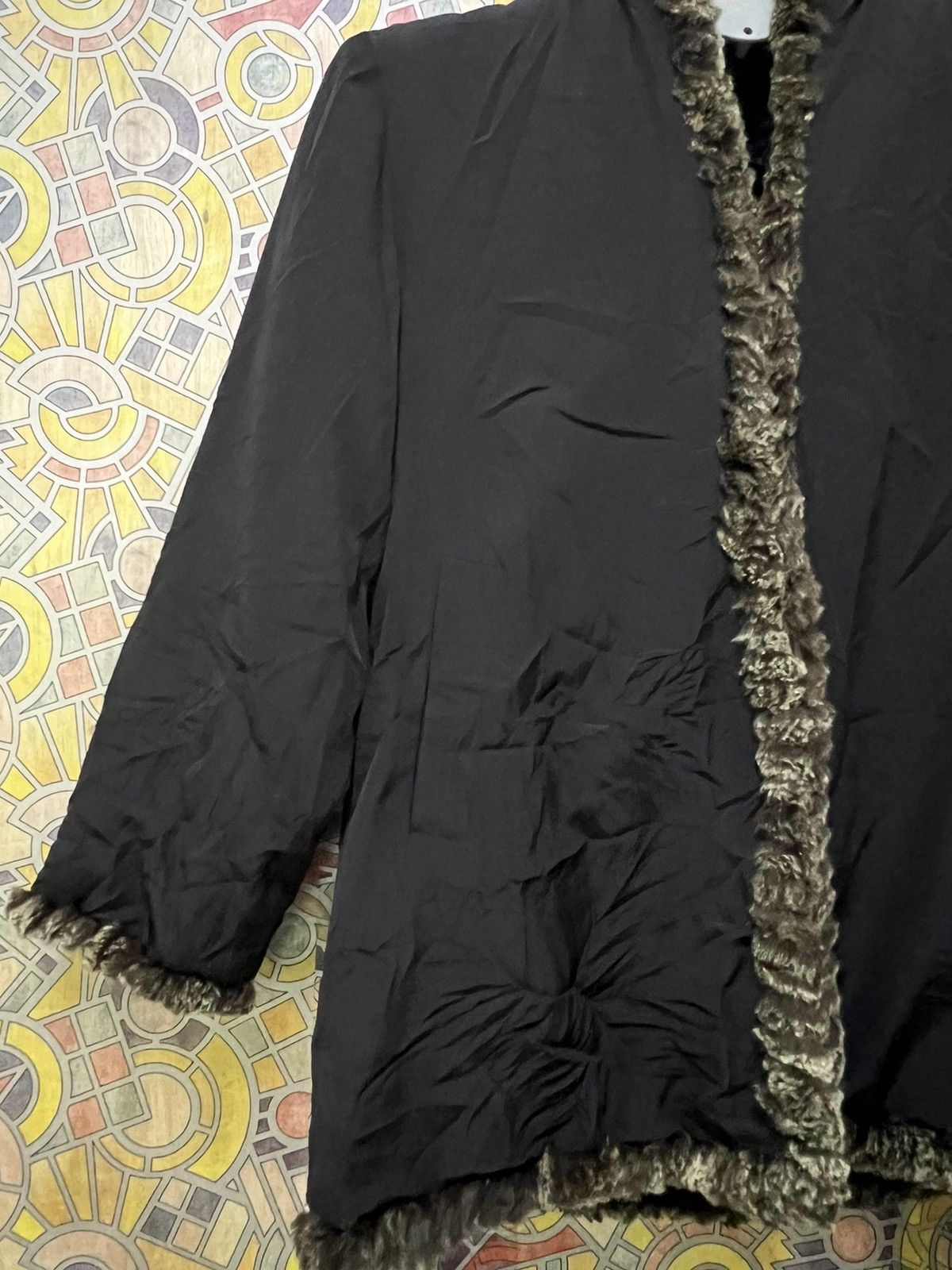 Leather Furugi USED vintage 100% silk rabbit fur reversible jacket Size US L / EU 52-54 / 3 - 9 Thumbnail