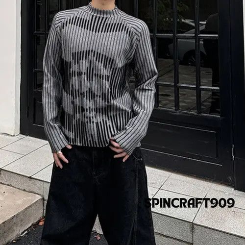 VIBE Graphic y2k Style Striped Knit Sweater Size US L / EU 52-54 / 3 - 4 Thumbnail