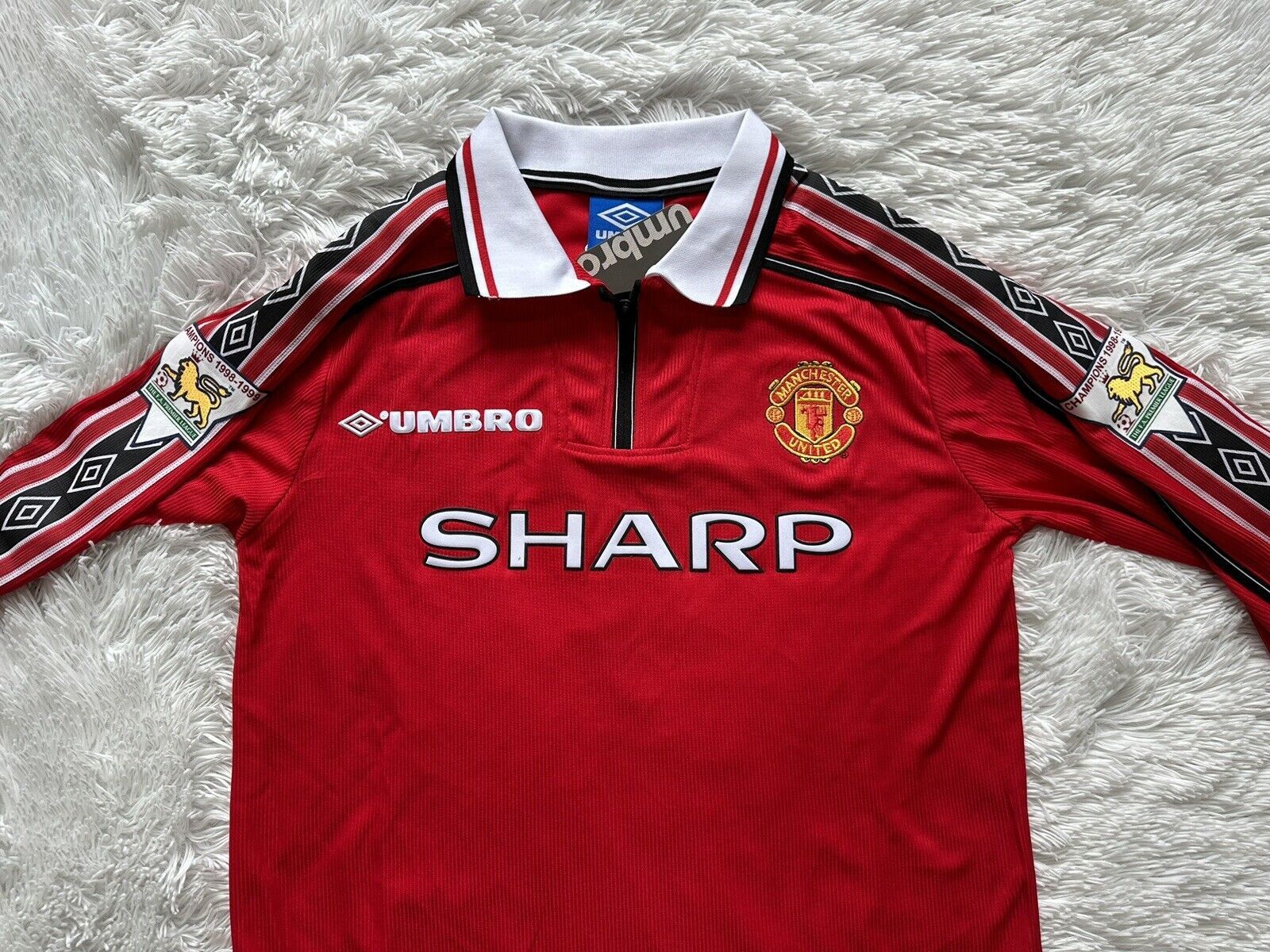 Pull Manchester United Vintage XL - Umbro - Époque Beckham Vodafone - Occasion