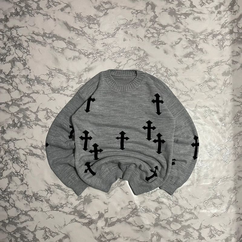Vintage Cross Knit Sweater Goth Y2K Retro 90s