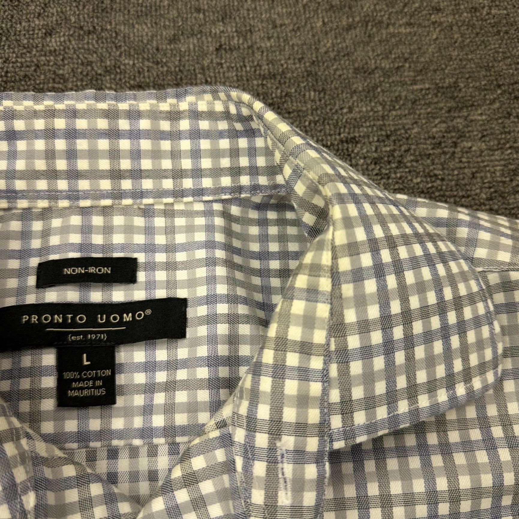Pronto Uomo Pronto Uomo Shirt Mens L Blue Gingham Non Iron Button Front Long Sleeve Dress Shirt Size US L / EU 52-54 / 3 - 4 Thumbnail