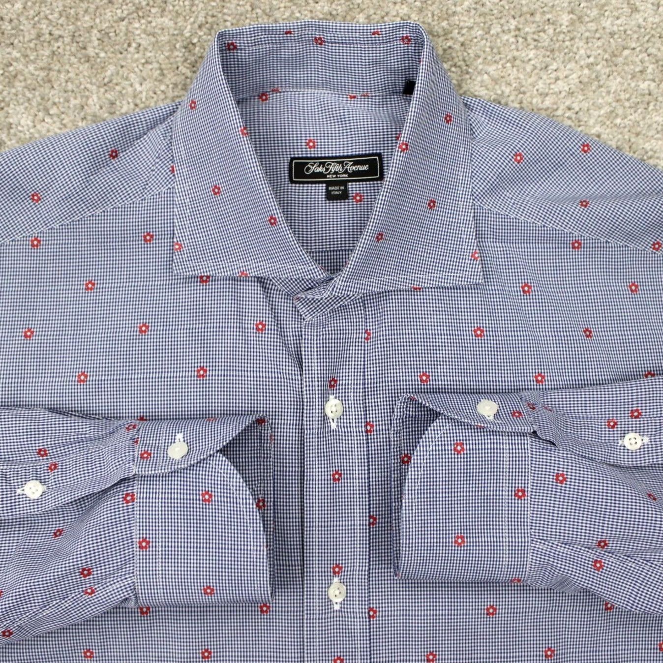 Saks Fifth Avenue Saks Fifth Avenue AOP Shirt Mens Large Blue/Red Cotton All Over Print L/S Button Shirt Size US L / EU 52-54 / 3 - 2 Thumbnail