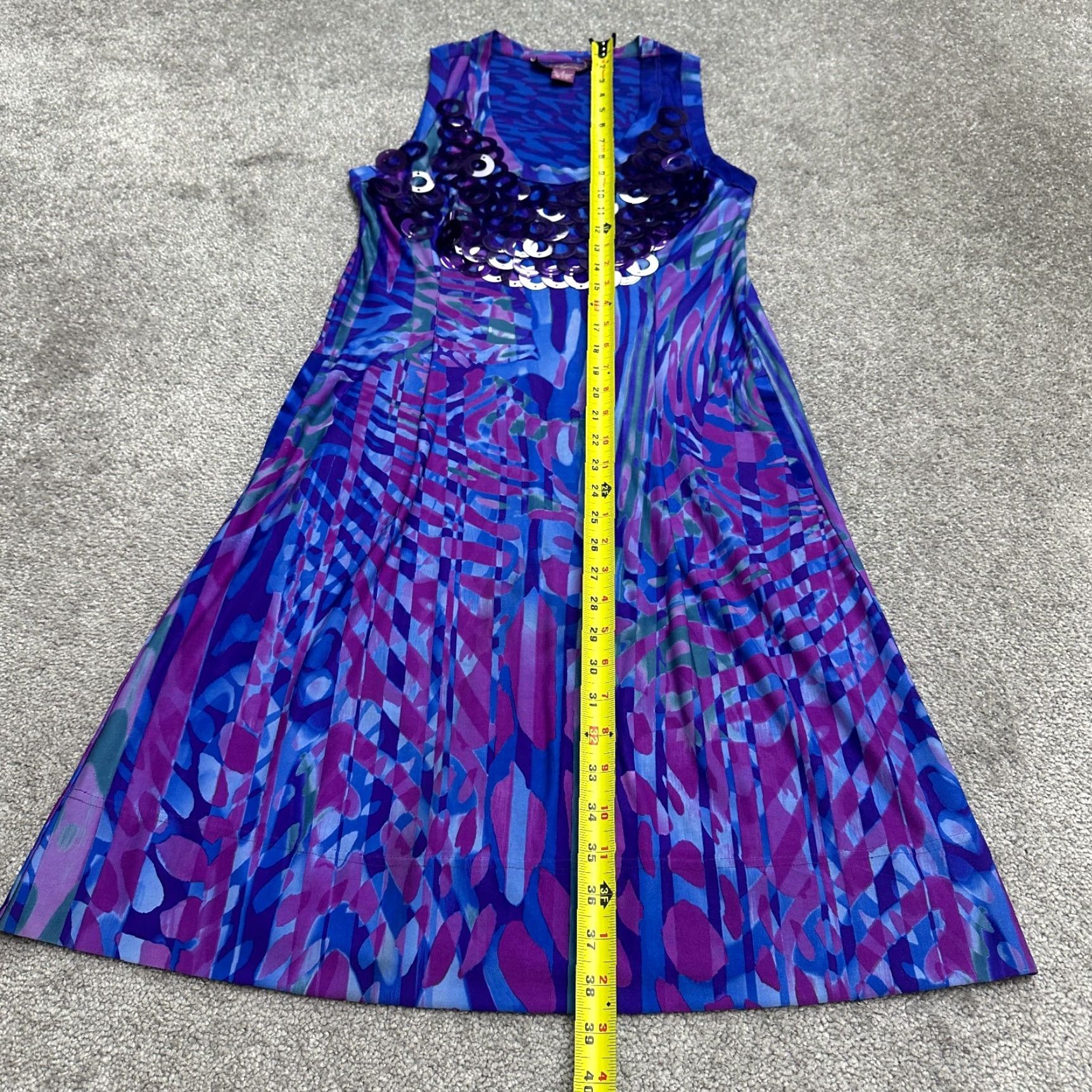 Vintage VINTAGE Argenti Shift Dress Womens 8 Blue Geometric Scoop Neck Embellished Midi Sleeveless Size M / US 6-8 / IT 42-44 - 7 Thumbnail