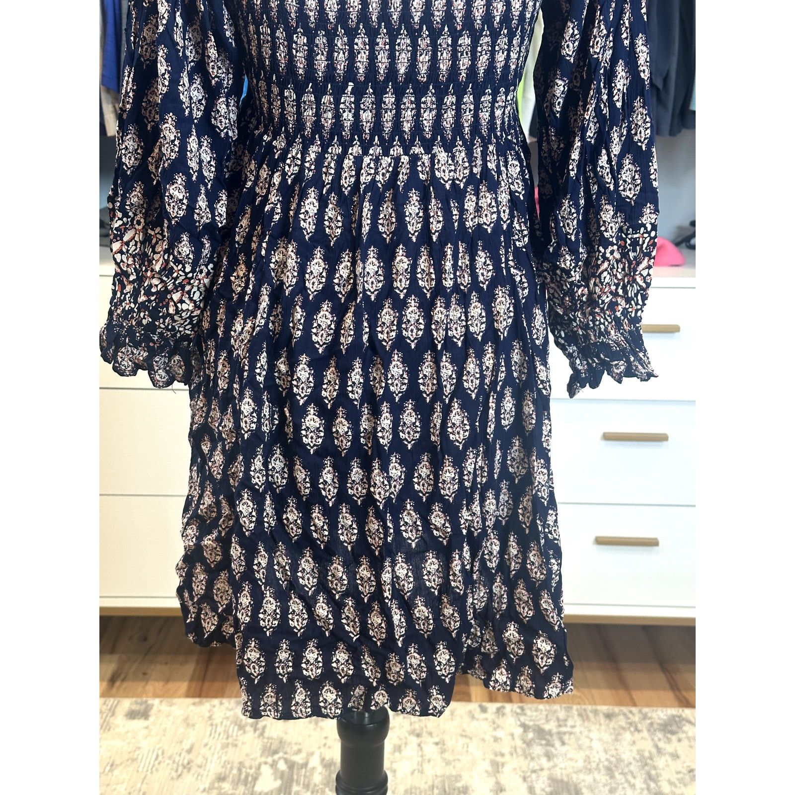 Other Angie Women's Boho Mini Paisley Blue 3/4 Sleeve Neck Dress S Size S / US 4 / IT 40 - 7 Thumbnail