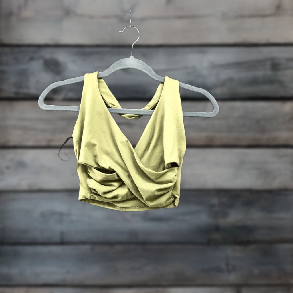 Urban Outfitters VINTAGE Urban Outfitters Halter Crop Top Womens S V Neck Twist Front Cutout Lime Green Size S / US 4 / IT 40 - 1 Thumbnail
