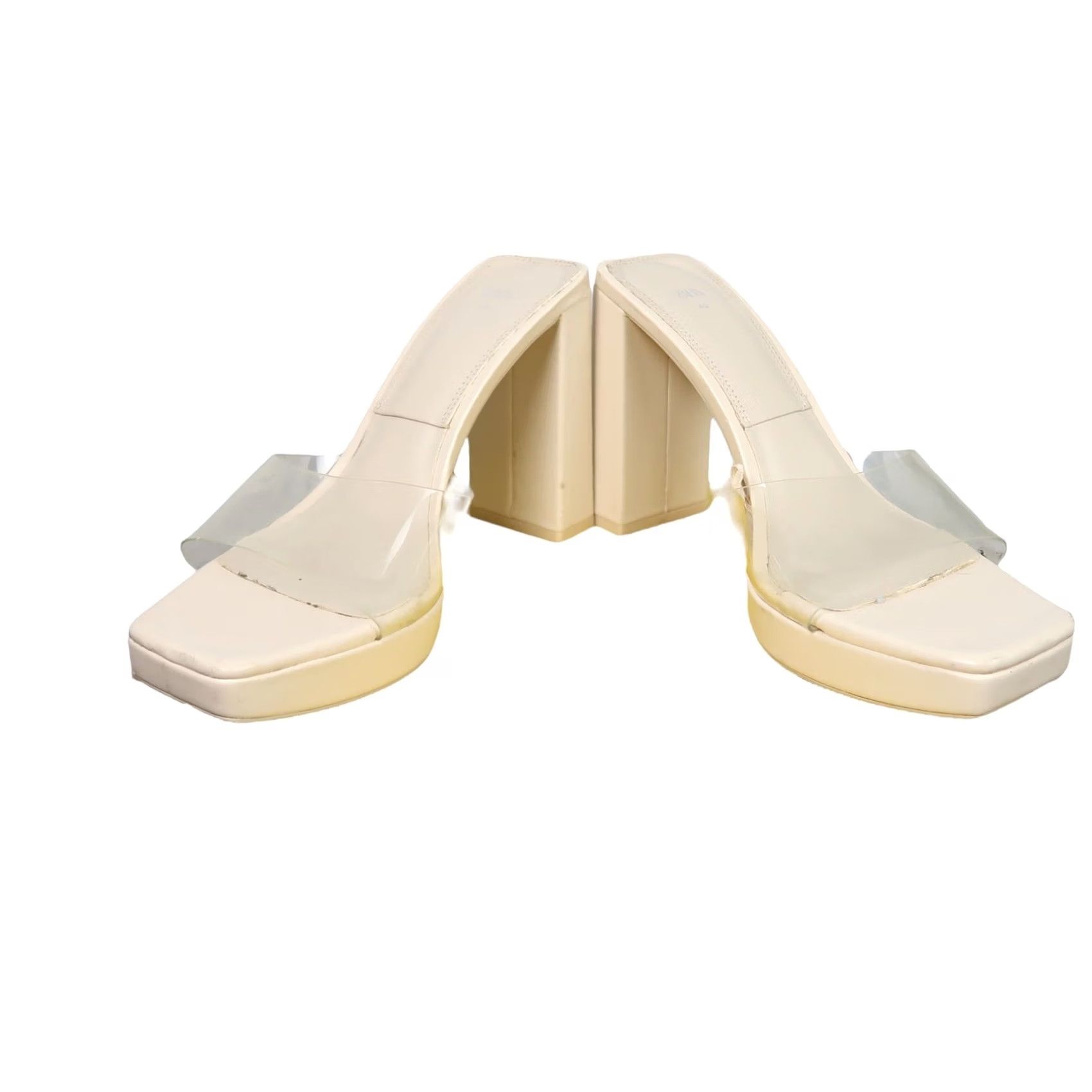 Zara ZARA cream faux leather platform sandal heel clear vinyl strap 40 Women Platform High Heel Party/Cocktail EU 40 / US 9 Womens Size US 9 / IT 39 - 3 Thumbnail