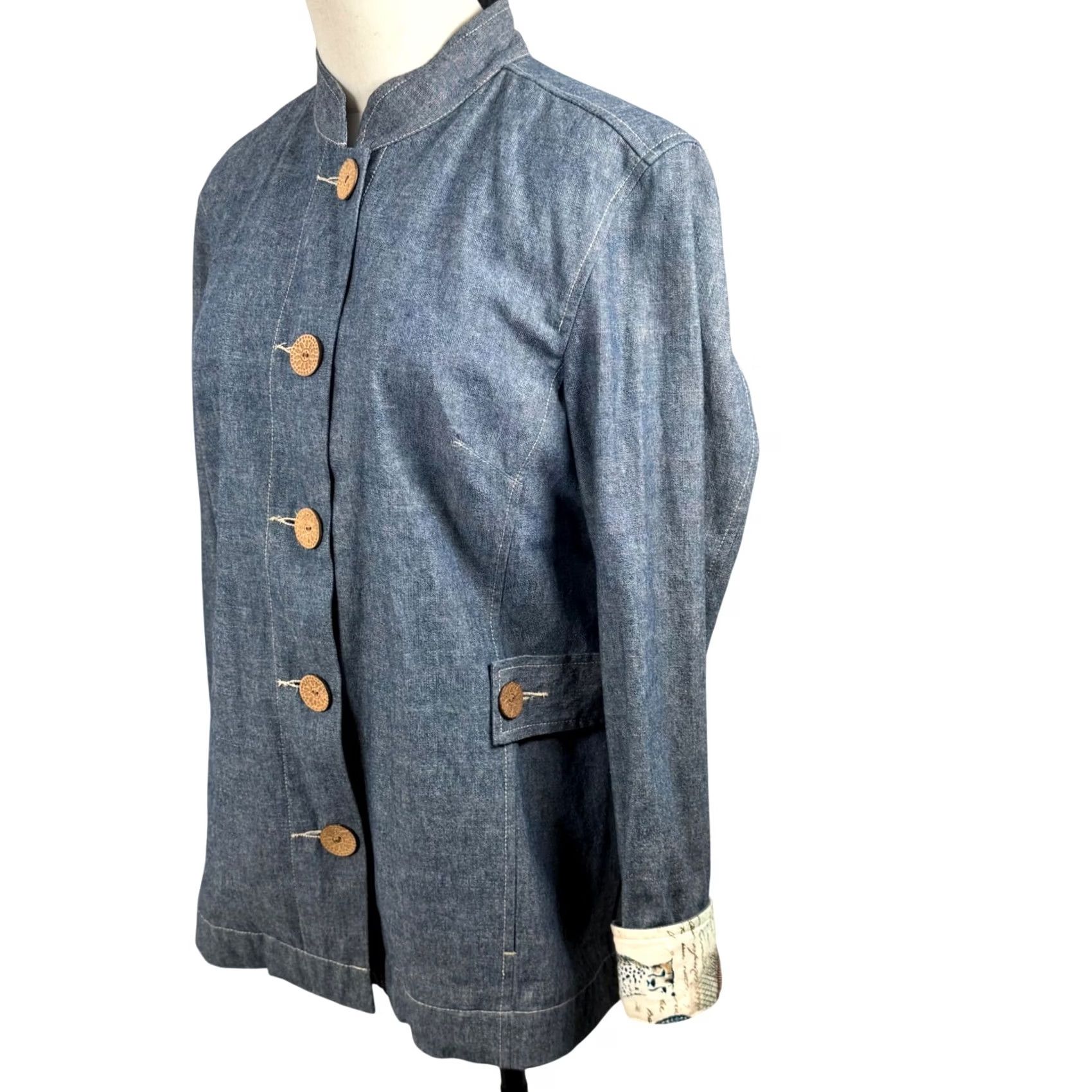 Denime EUC Vintage CityBlues M Denim Jacket Blue Mandarin Collar Safari Art to Wear 90s Size M / US 6-8 / IT 42-44 - 4 Thumbnail
