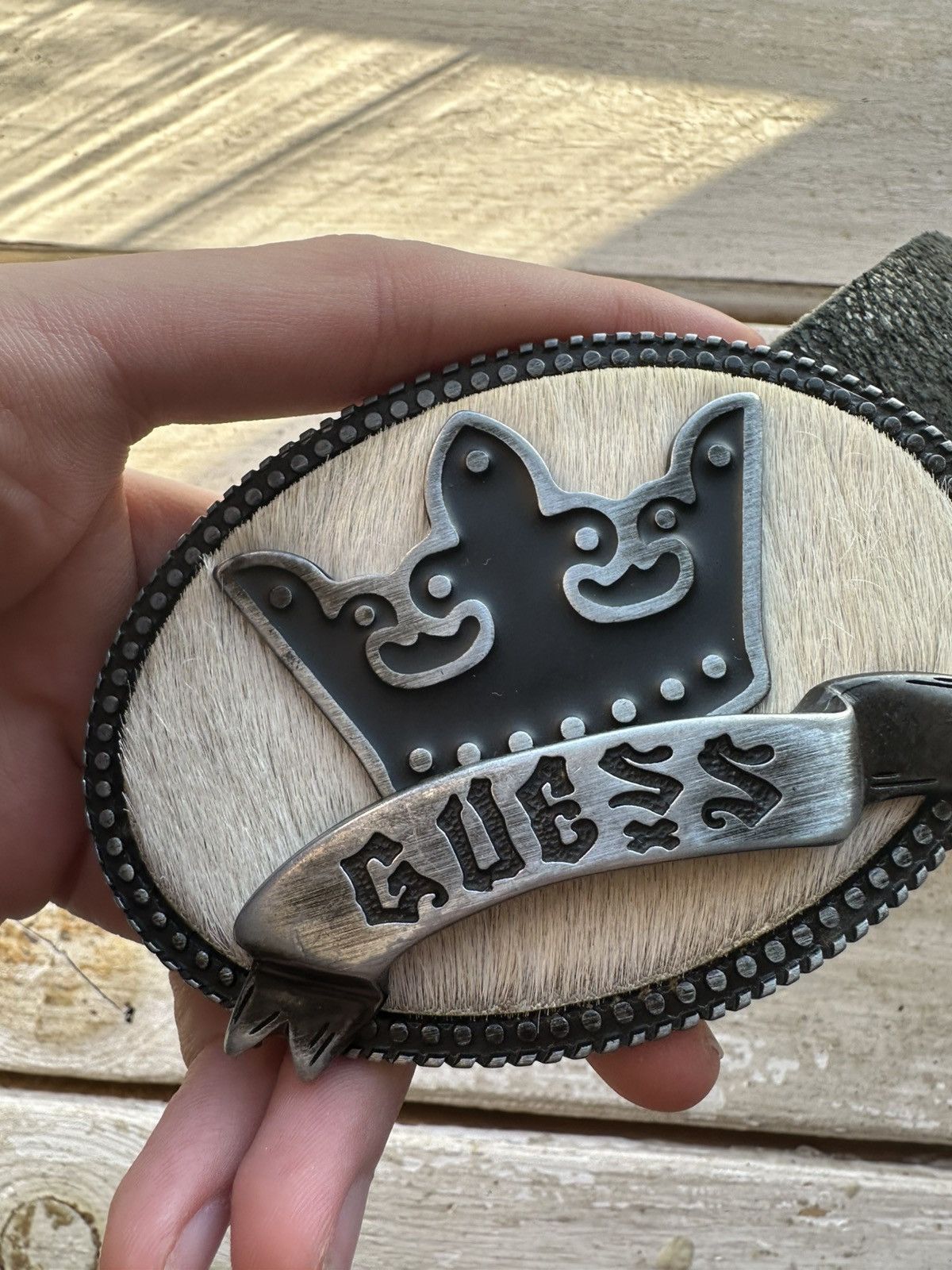 Guess 🚨GUESS CROWN BIG BUCKLE VINTAGE BELT ITALY COW RARE OPIUM Size ONE SIZE - 3 Thumbnail