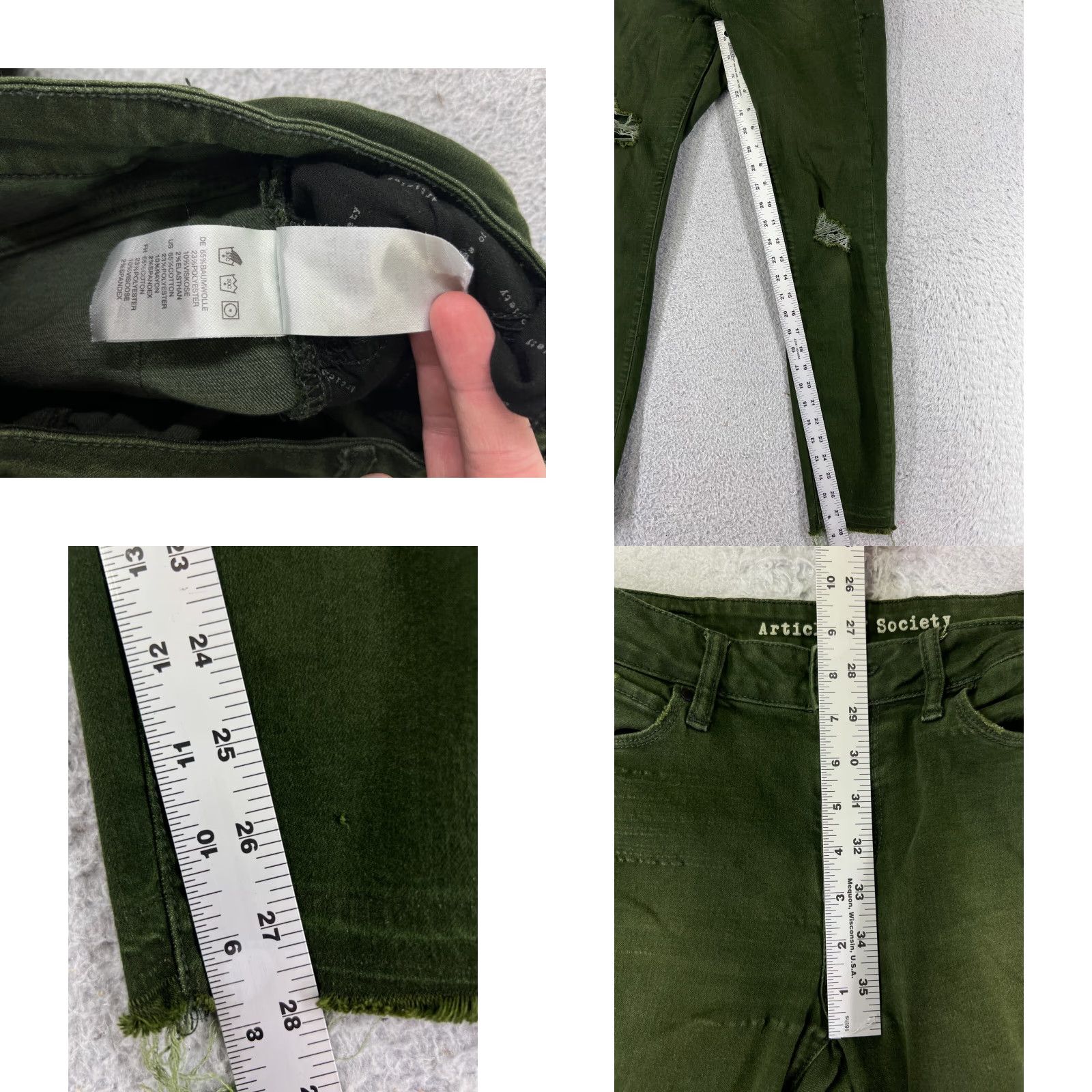 Vintage Articles of Society Jeans Women 28 Green Skinny Tapered Distressed Jegging 28x28 Vintage No Size 28" / US 6 / IT 42 - 8 Thumbnail
