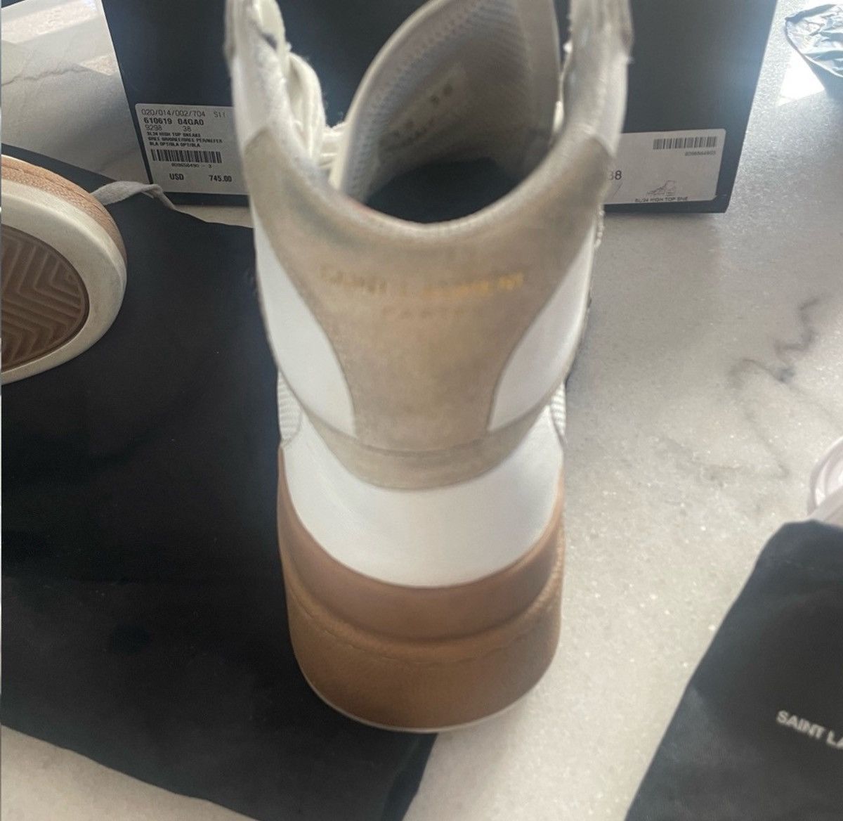 Saint Laurent Paris Saint Laurent Cream and Tan High-Top Sneakers Size US 8 / IT 38 - 8 Thumbnail