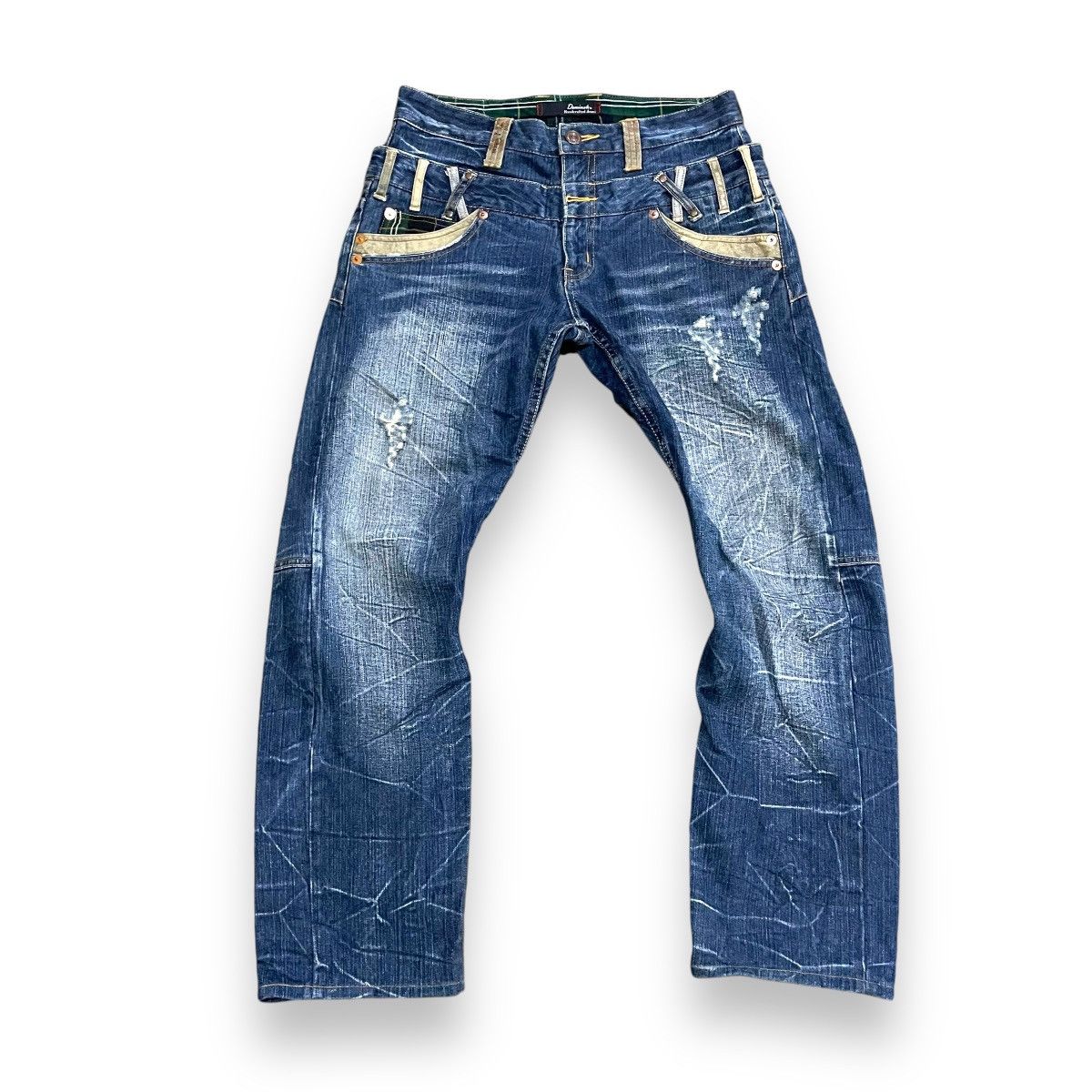 Le Grande Bleu (L.G.B.) DOMINATED HANDCRAFTED LOVEROCK DOUBLE WAIST SPIRAL CUT JEANS Size US 30 / EU 46 - 2 Thumbnail