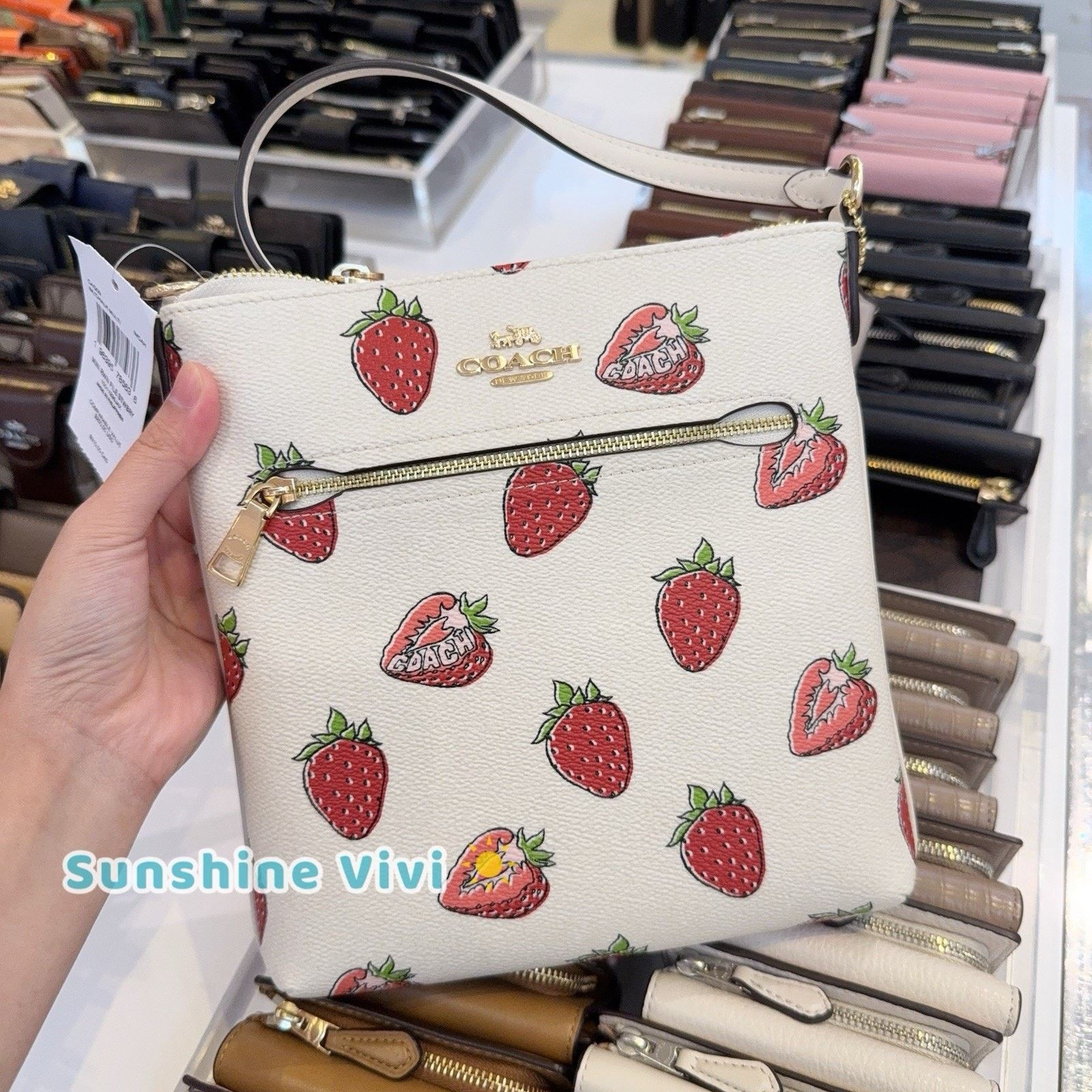 Coach NWT Coach Mini Rowan File Bag Strawberry CAQ09 Gold/Chalk Size ONE SIZE - 1 Thumbnail