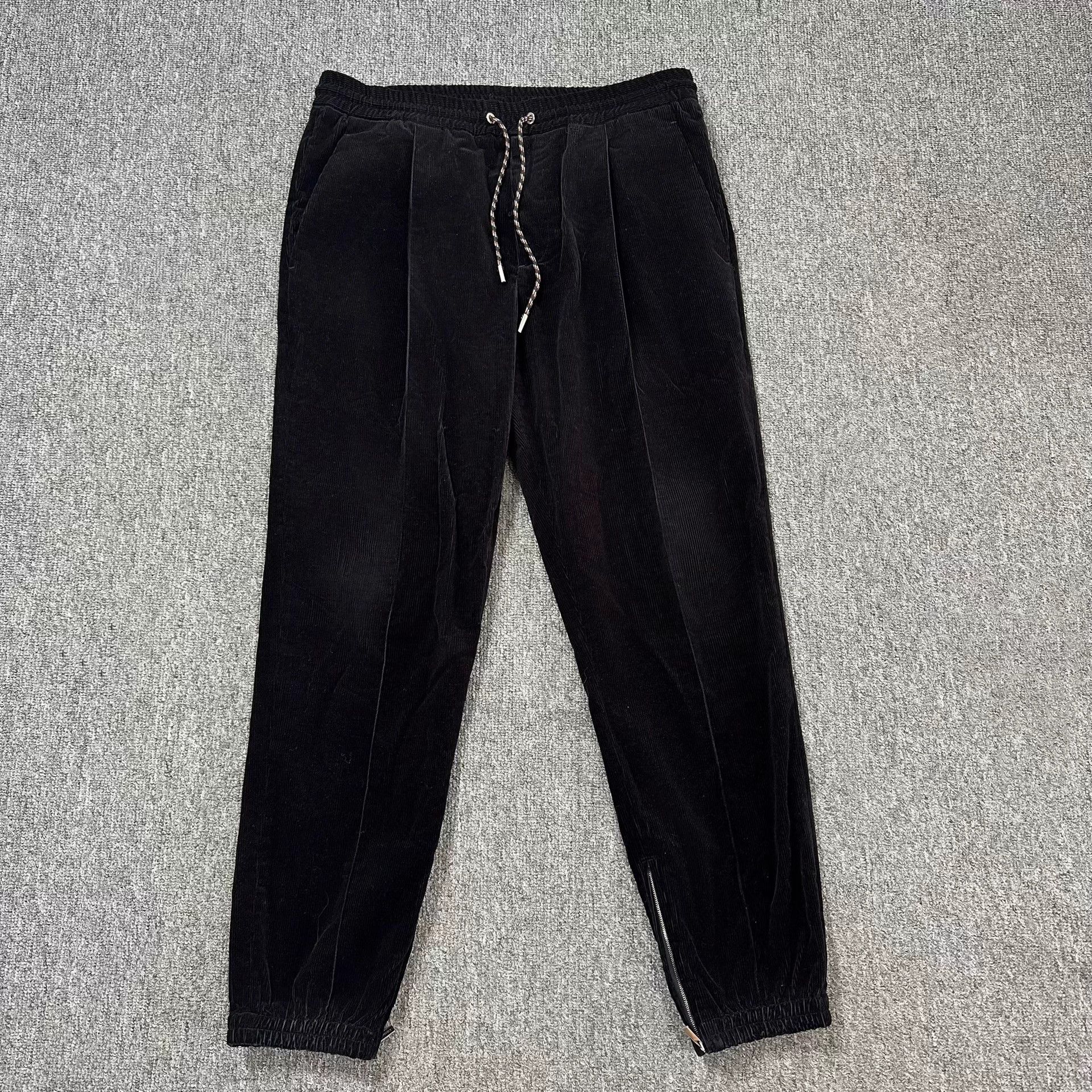 Dior Black Corduroy Side Zip Drawstring Sweatpants 48