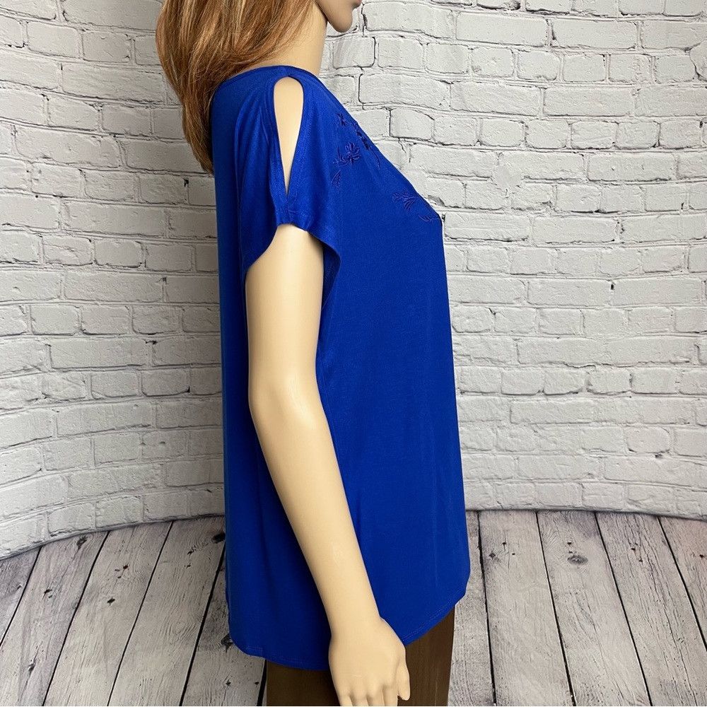 Other NWT New Cable & Gauge Blue Short Sleeve Embroidered Top Siz Size M / US 6-8 / IT 42-44 - 3 Thumbnail