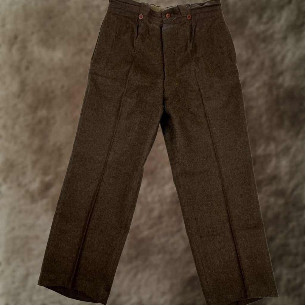Vintage VINTAGE Dantan Castelsarrasin Wool Flannel Dress Pants 34x30 Brown Men Workwear Pants Front Pleated Belt Loops 50s Vintage Winter) Size US 34 / EU 50 - 1 Thumbnail