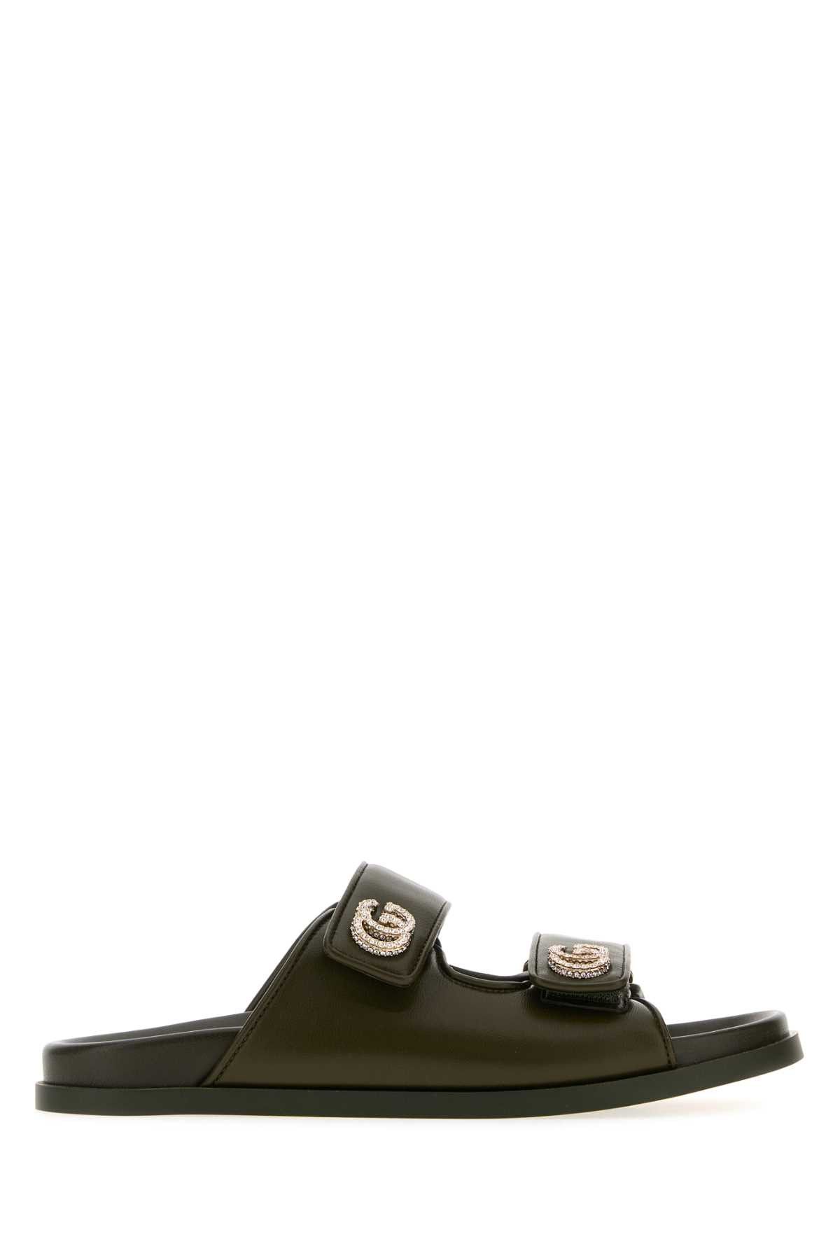 Gucci Olive Green Leather Slippers Size US 6 / IT 36 - 1 Thumbnail