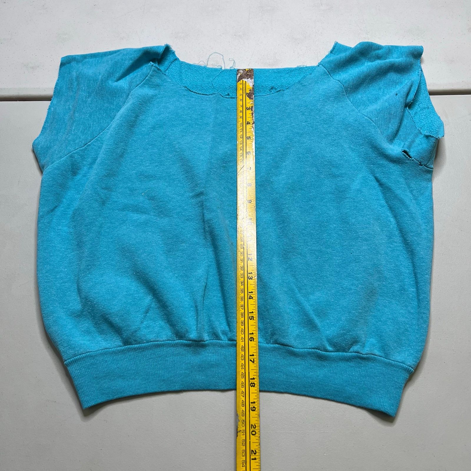 Vintage Vintage 70s Blue Cut Off Sweatshirt Top Distressed Raw L Size US L / EU 52-54 / 3 - 6 Thumbnail