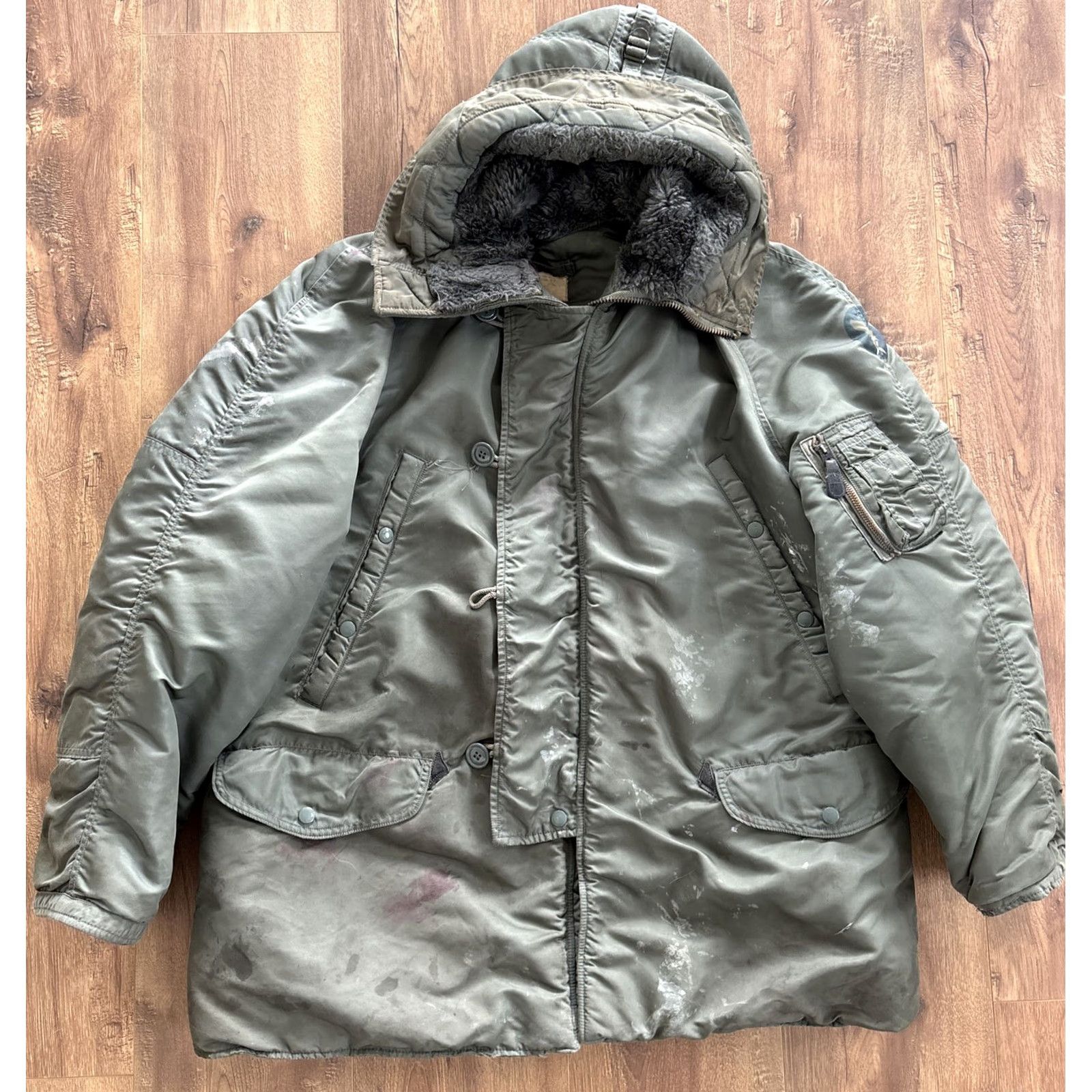 Vintage Vtg N3B Jacket Nylon Flying Parka USAF Mens Large Military Jacket Winter Cold Weather Green, 50s, Alpha, Navy? Size US L / EU 52-54 / 3 - 2 Thumbnail