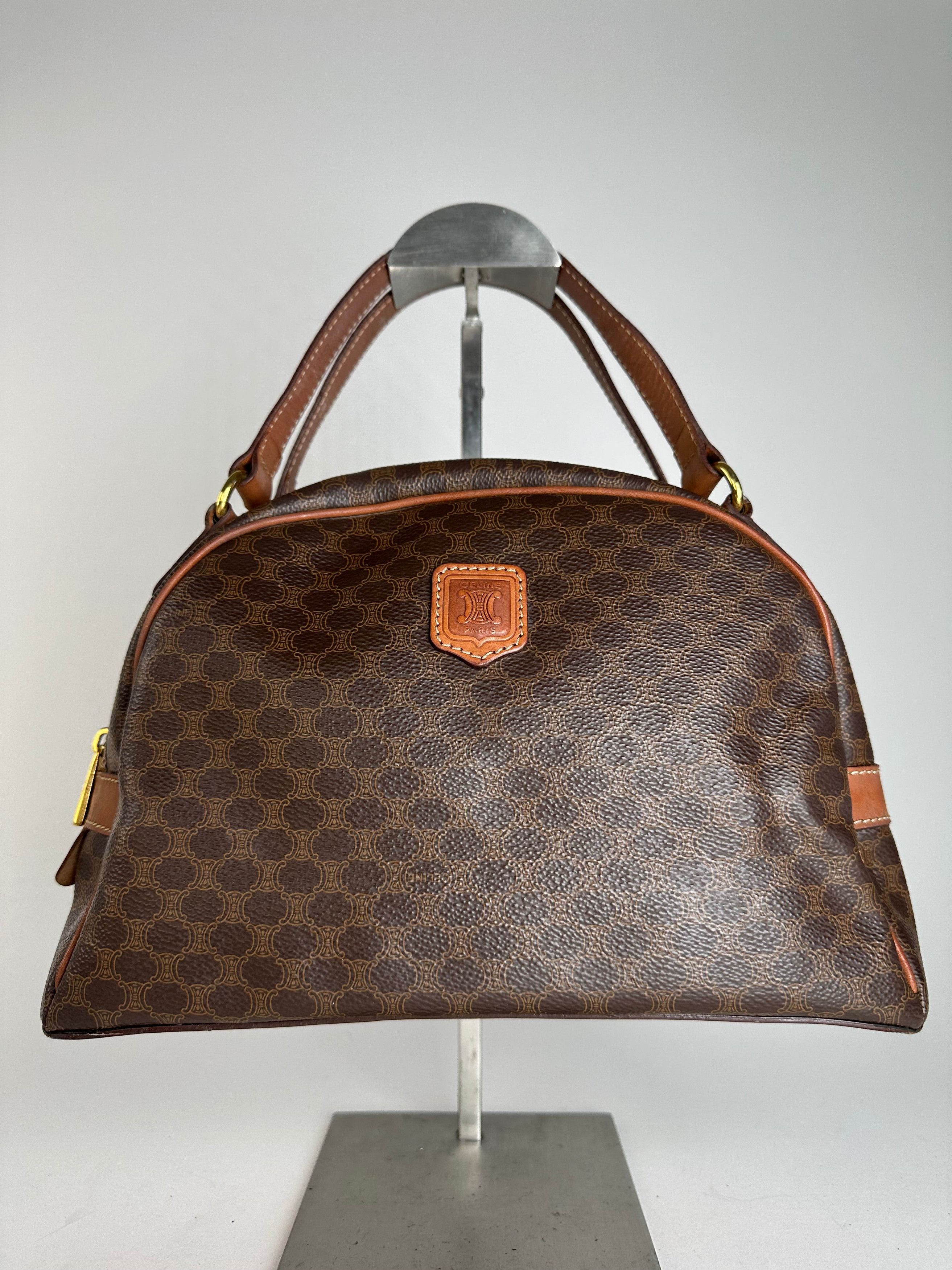 Celine Vintage Paris Triomphe Monogram Leather Handbag Brown Size ONE SIZE - 1 Thumbnail