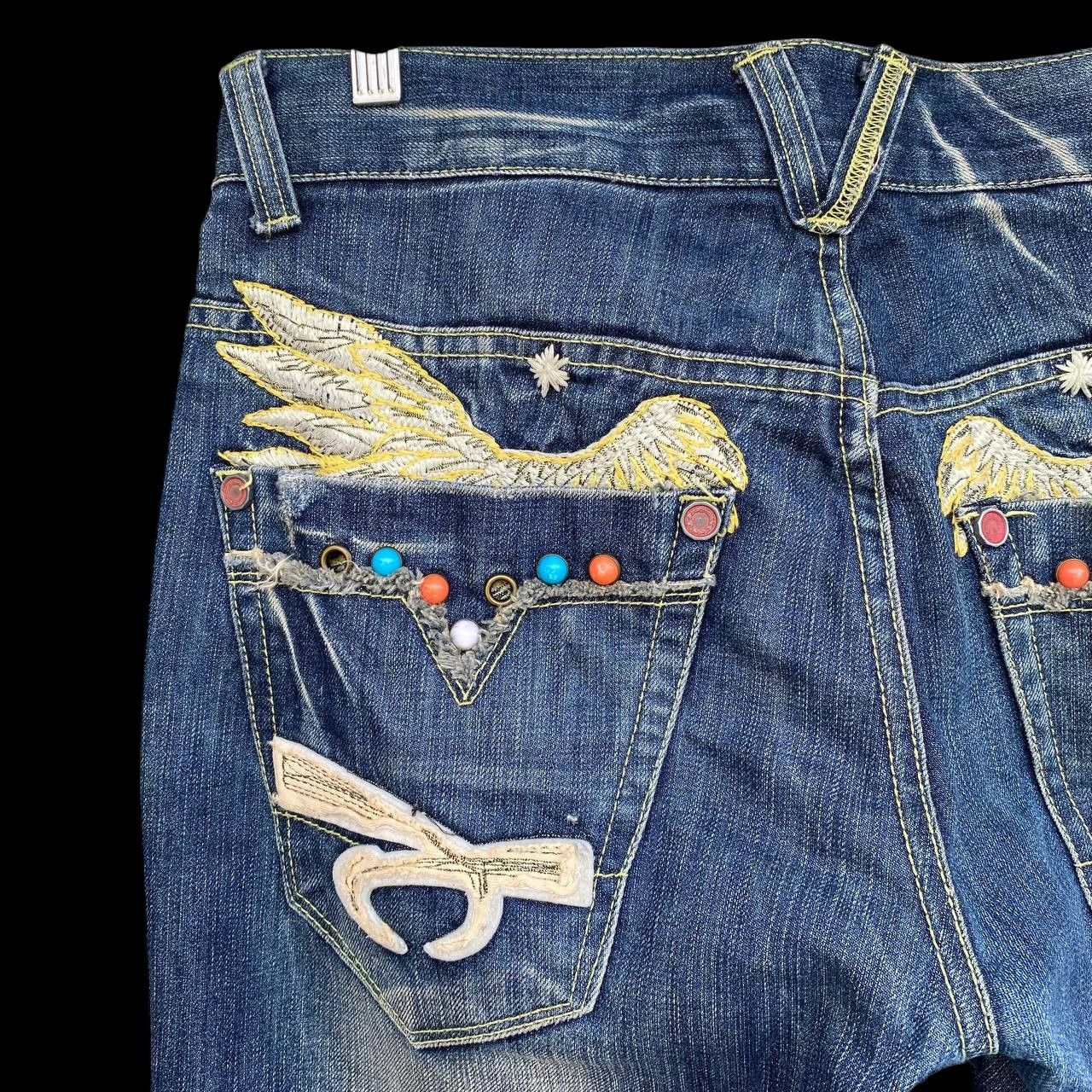Japanese Brand × Le Grande Bleu (L.G.B.) × Tornado Mart A BEAUTIFUL FLARE DENIM RED PEPPER GOLD LABEL EAGLE WING Size US 31 - 16 Thumbnail
