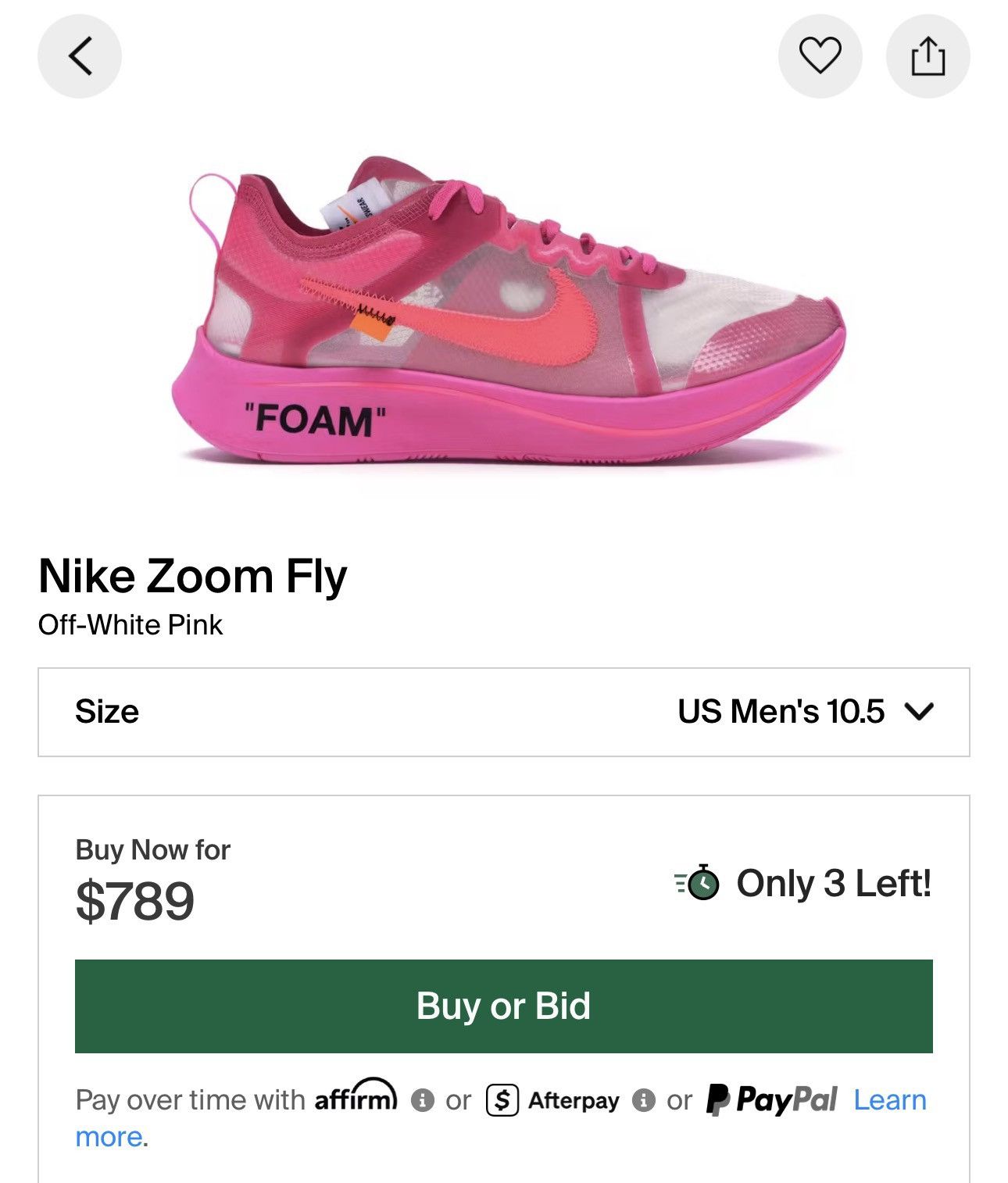 Nike × Off-White Nike Zoom Fly Off-White “Tulip Pink” Size US 10.5 / EU 43-44 - 14 Thumbnail