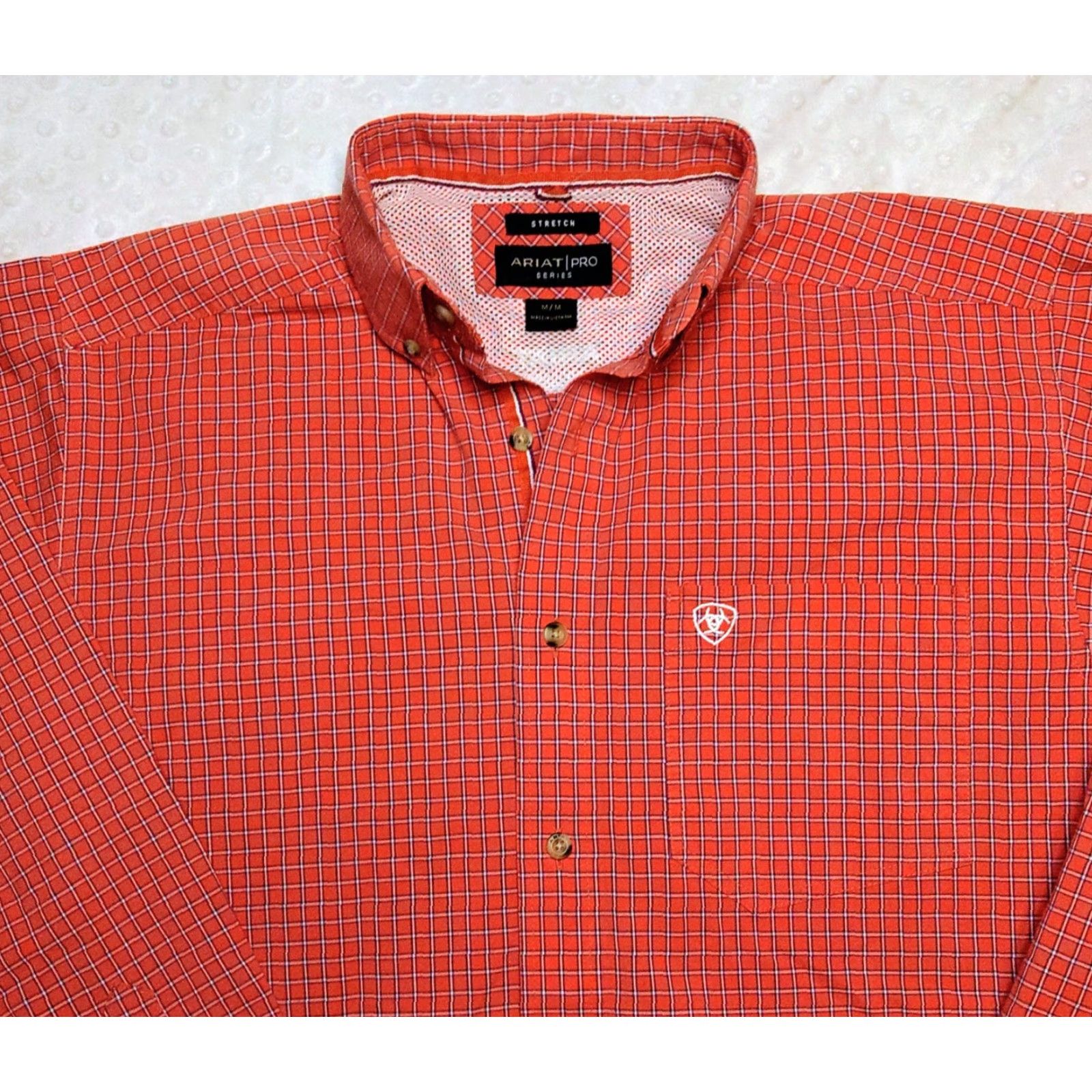 Ariat Ariat Pro Series Shirt Mens Medium Red Orange Check Button-Down Western Rodeo Size US M / EU 48-50 / 2 - 5 Thumbnail