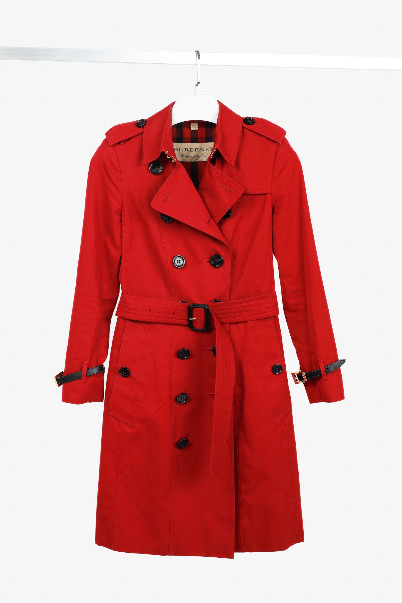 Burberry Burberry Red Cotton Belted Double-Breasted Trench Coat Size XXS / US 00 / IT 34 - 1 Thumbnail