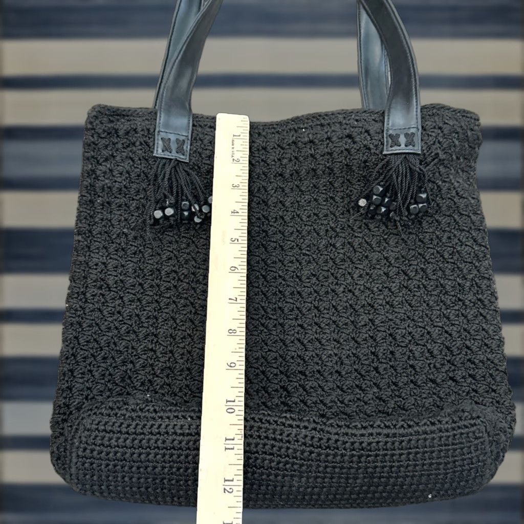 The Sak VINTAGE The Sak Large Black Woven Shoulder Bag Tote Double Strap Tassel Bead Detail Zip Size ONE SIZE - 1 Thumbnail