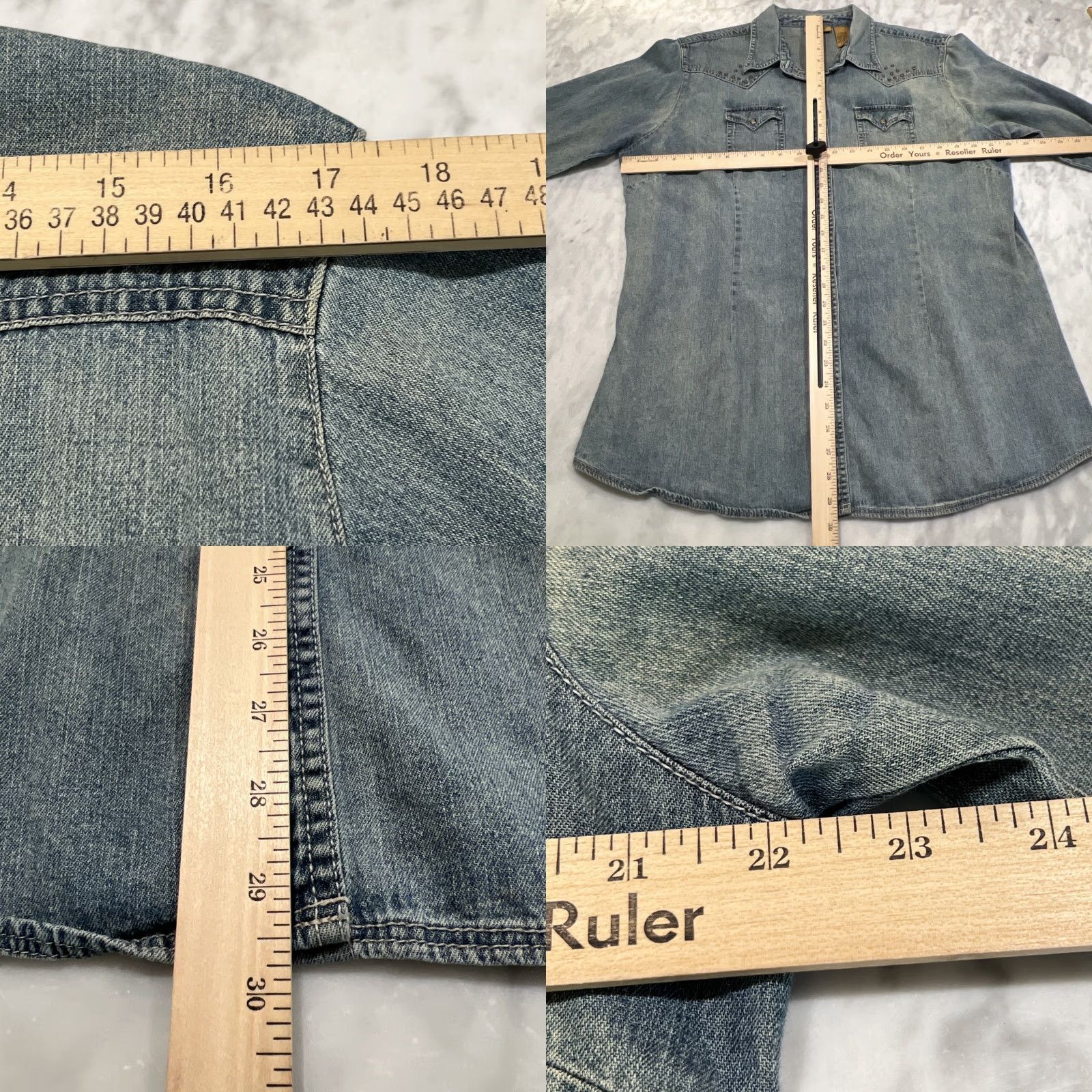 Wrangler VINTAGE Wrangler Pearl Snap Western Denim Shirt Women’s XL Fitted Faded Cotton Blue Embellished 1990s Western Womens Size XL / US 12-14 / IT 48-50 - 8 Thumbnail