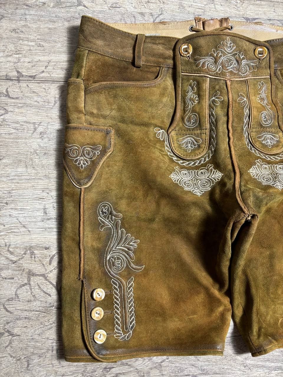 Cowboy Equipment Lederhosen German Brown Leather Retro Shorts sz 50 (34) Size US 34 / EU 50 - 5 Thumbnail