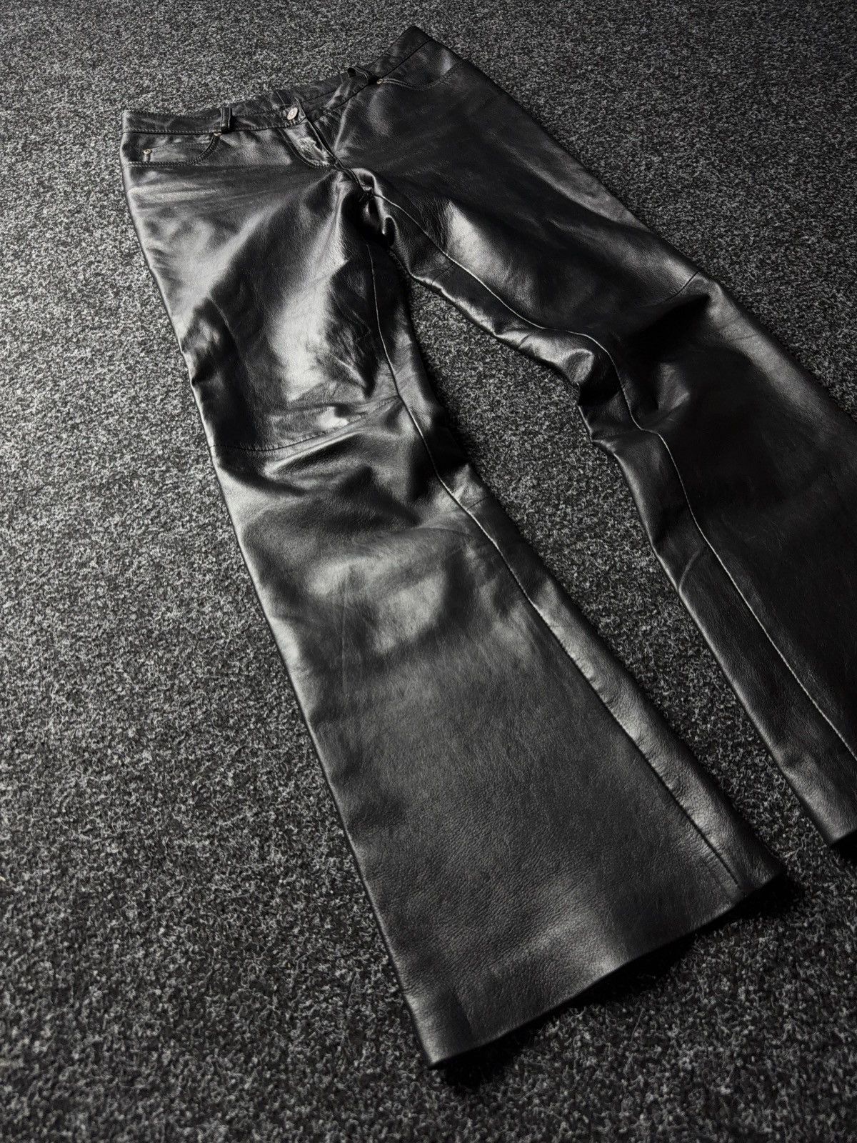 Japanese Brand 🔥VNTG Leather Biker Opium Flared Pants Avant Garde Gothic Size 30" / US 8 / IT 44 - 2 Thumbnail