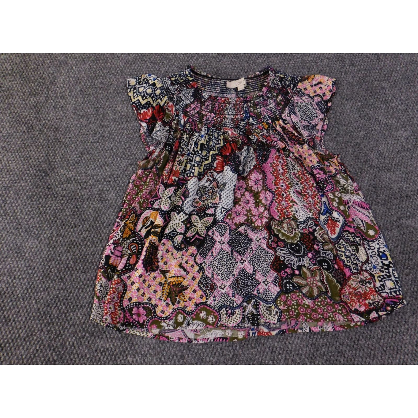 Loft Loft Blouse Womens Petite Medium Multicolor Floral Boho Rayon Sleeveless Bell Sleeve Turtleneck Pullover Pocket Ruffle Modern Flower Size M / US 6-8 / IT 42-44 - 2 Thumbnail