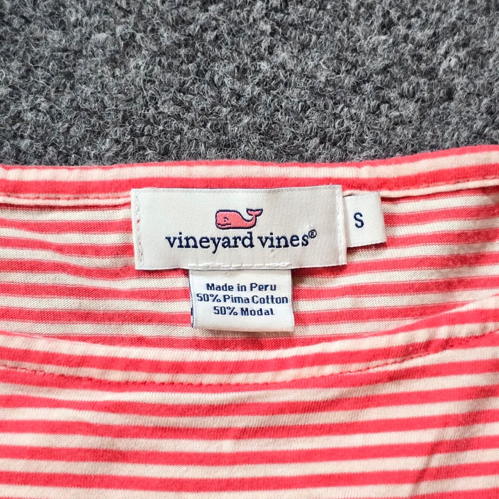 Vineyard Vines Vineyard Vines Top Womens Size Small Orange Pink Striped Boat Neck Pima Casual Shirt Size S / US 4 / IT 40 - 4 Thumbnail