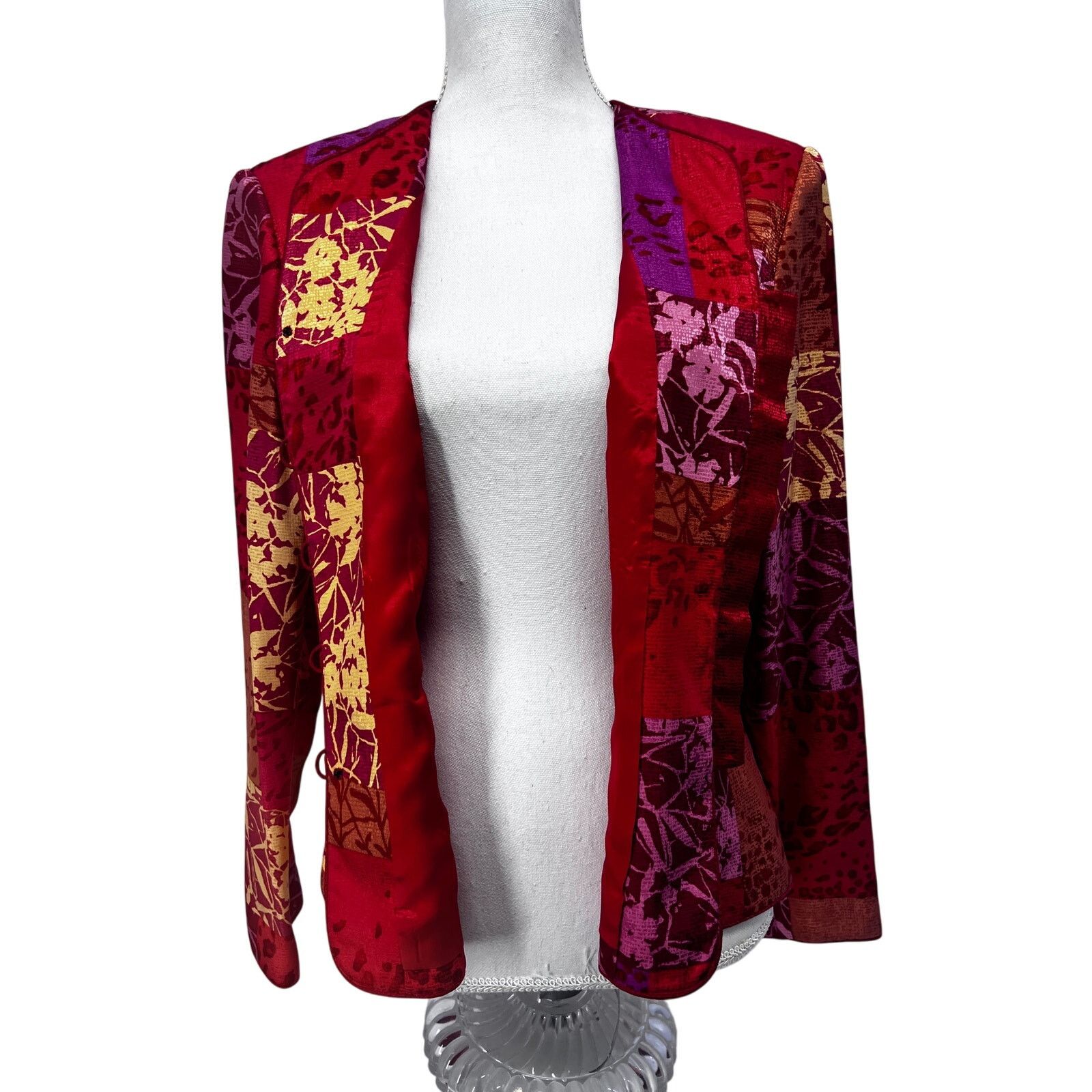 Adrianna Papell Adrianna Pappel Red Floral Silk Kimono Asian Jacket 12 Size XL / US 12-14 / IT 48-50 - 2 Thumbnail