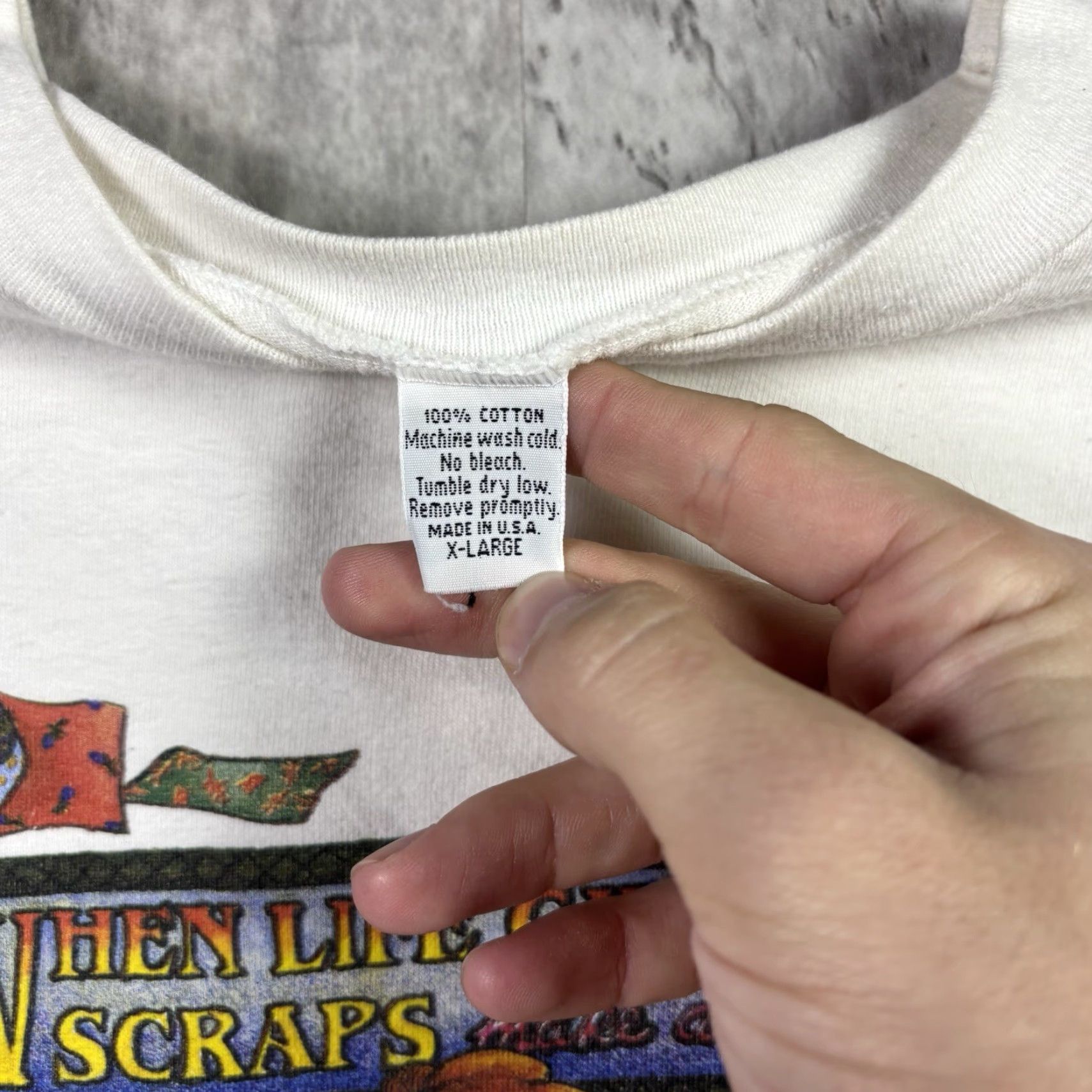 Vintage VINTAGE Women’s Knitting Art T Shirt 90s Single Stitch XL White Cotton Graphic Print Crew Neck Short Sleeve Size XL / US 12-14 / IT 48-50 - 5 Thumbnail
