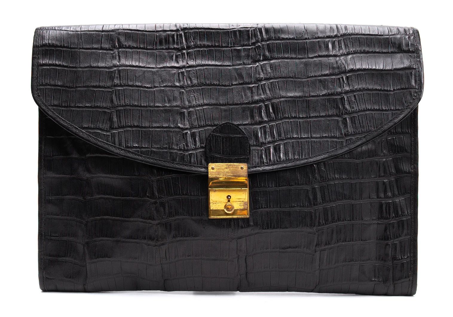 Armani Crocodile Embossed Leather Clutch Bag in Black Size ONE SIZE - 2 Thumbnail