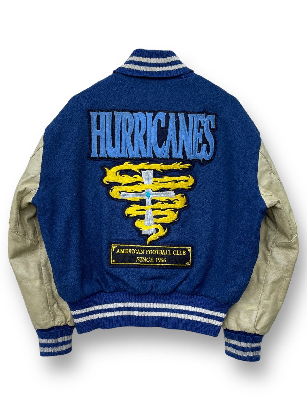 Delong 🔥Vintage 90's Delong USA Hurricanes Leather Sleeve Varsity Size US L / EU 52-54 / 3 - 8 Thumbnail