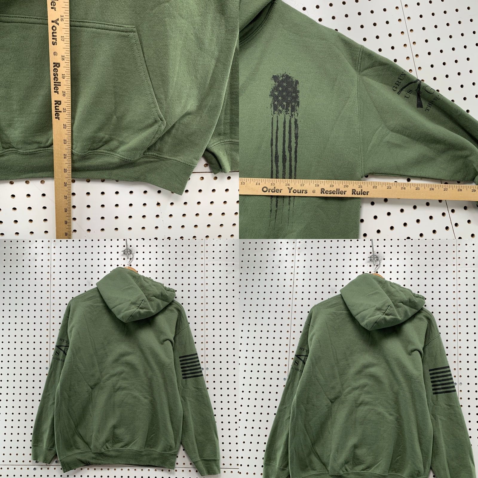 Vintage Grunt Style Sweatshirt Hoodie Mens M Green USA Flag Army Military Hooded Size US M / EU 48-50 / 2 - 8 Thumbnail