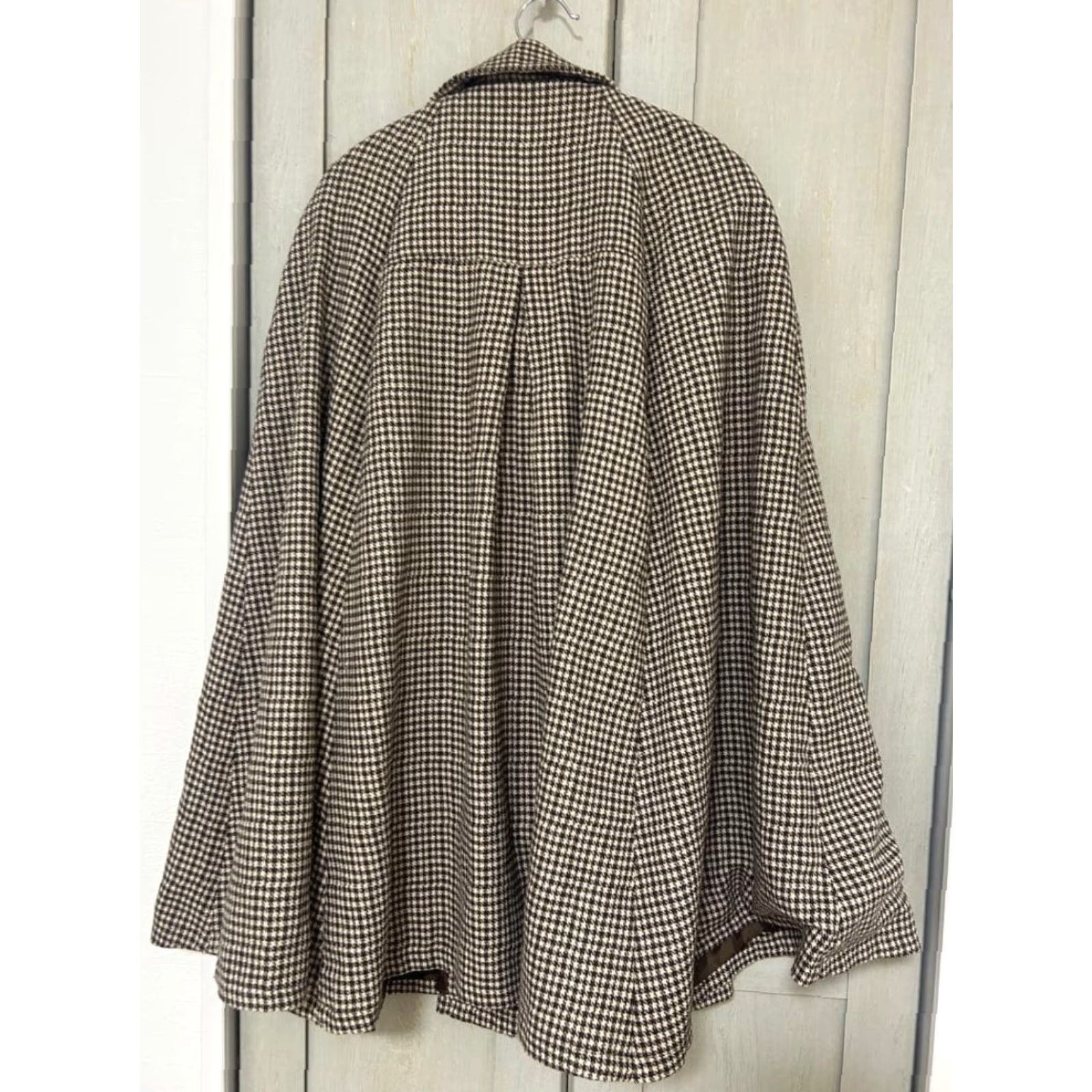 Vintage Axes Femme Houndstooth Cape Coat Jacket Poncho brown free size Used from japan Womens One Size Long Sleeve Vintage? No Size ONE SIZE - 5 Thumbnail