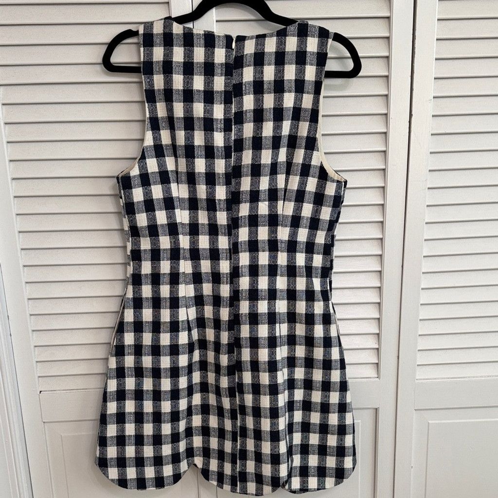 Other Sleeveless Navy & Cream Gingham Mini Dress w/ Scalloped Hem Size L / US 10 / IT 46 - 8 Thumbnail