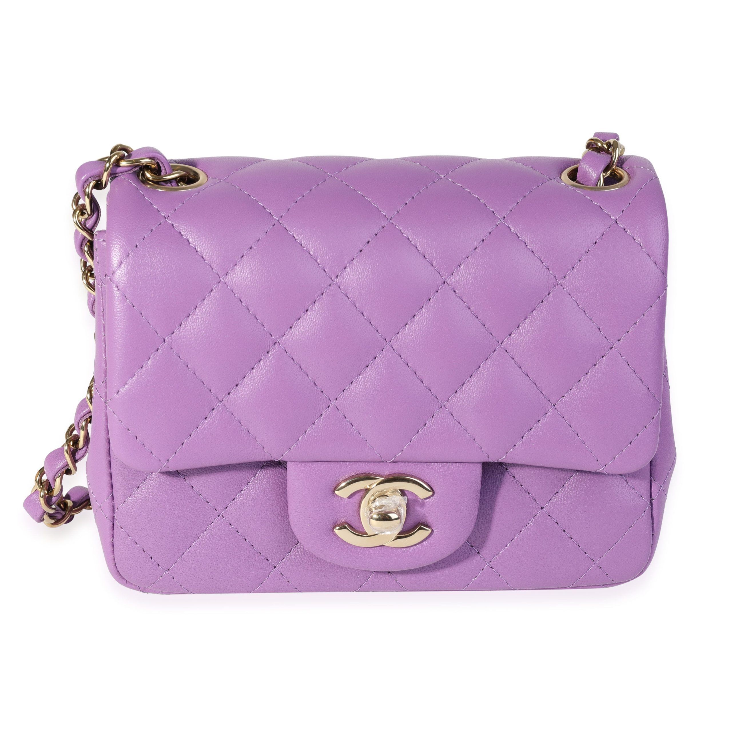 image of Chanel Purple Quilted Lambskin Classic Square Mini Flap Bag (Copy) in Silver, Women's