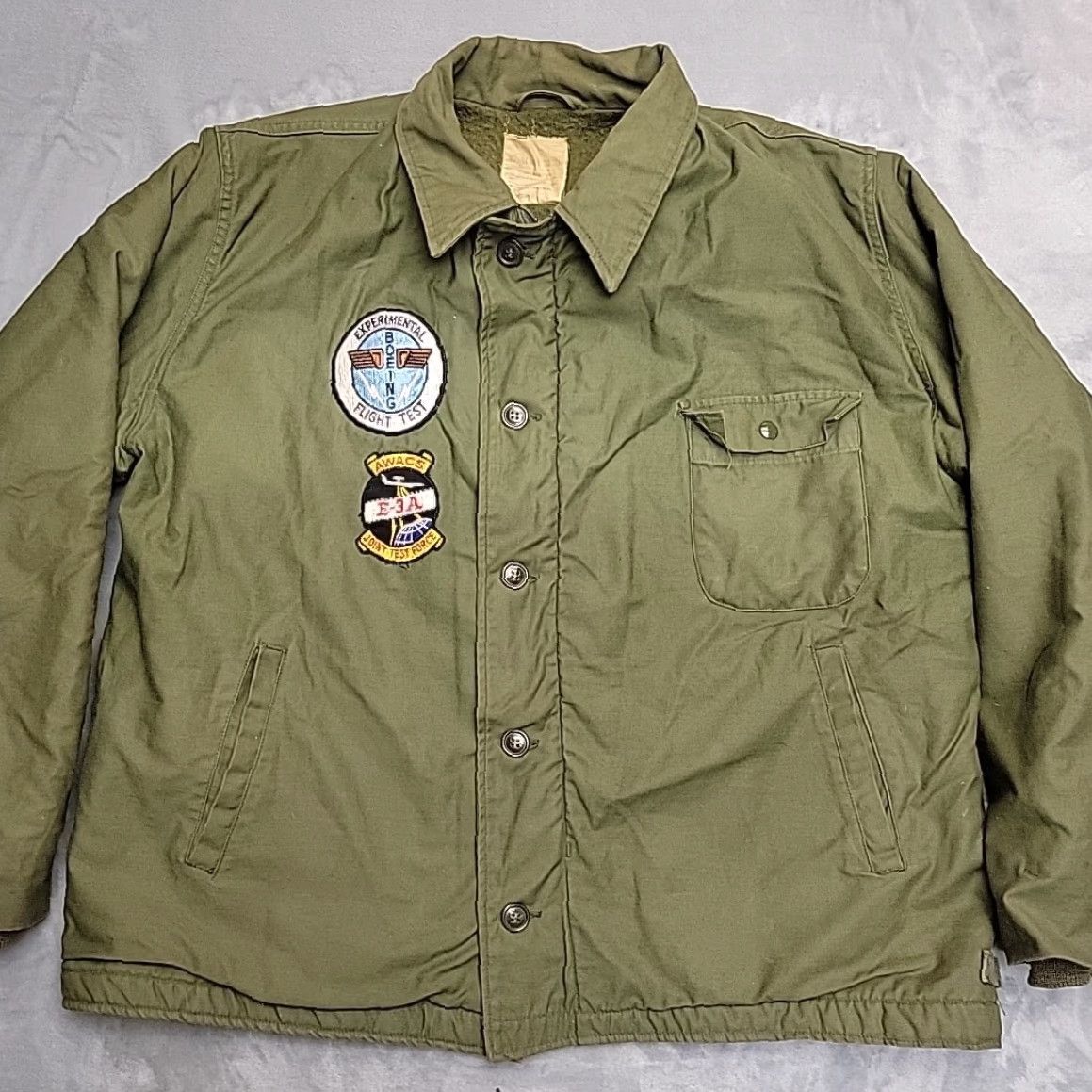 Vintage VINTAGE Military Jacket Mens XL Navy Deck 70s Boeing Experimental Flight Test AWACS E-3A Size US XL / EU 56 / 4 - 3 Thumbnail