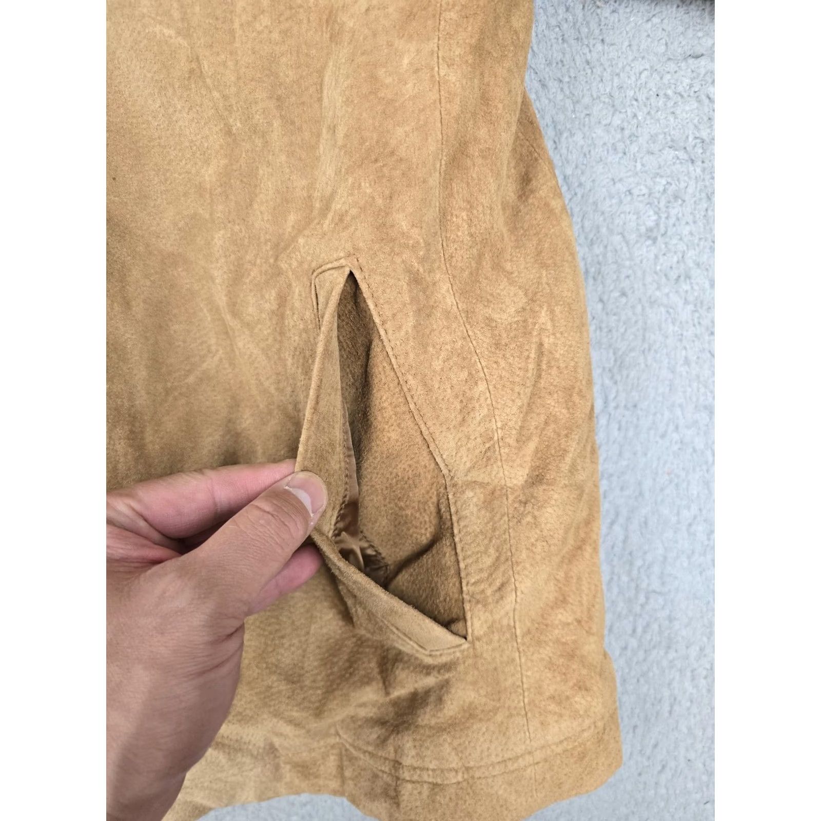 George George Leather Jacket - Large Mens Camel Sherpa Zip Front Coat Size US L / EU 52-54 / 3 - 3 Thumbnail
