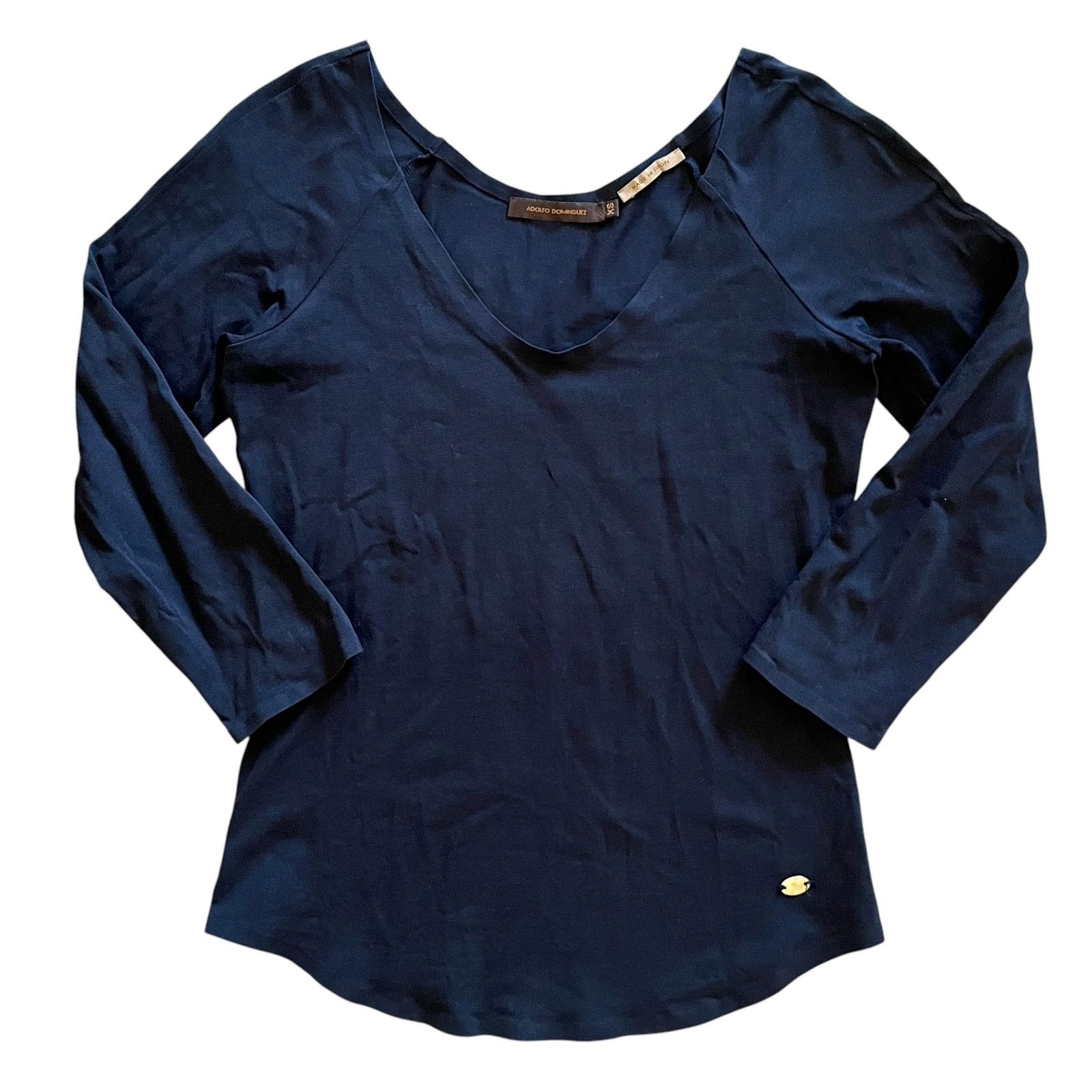 Adolfo Dominguez Adolfo Dominguez Navy Blue Scoop Neck 3/4-Sleeve Tee Top Size XS / US 0-2 / IT 36-38 - 1 Thumbnail