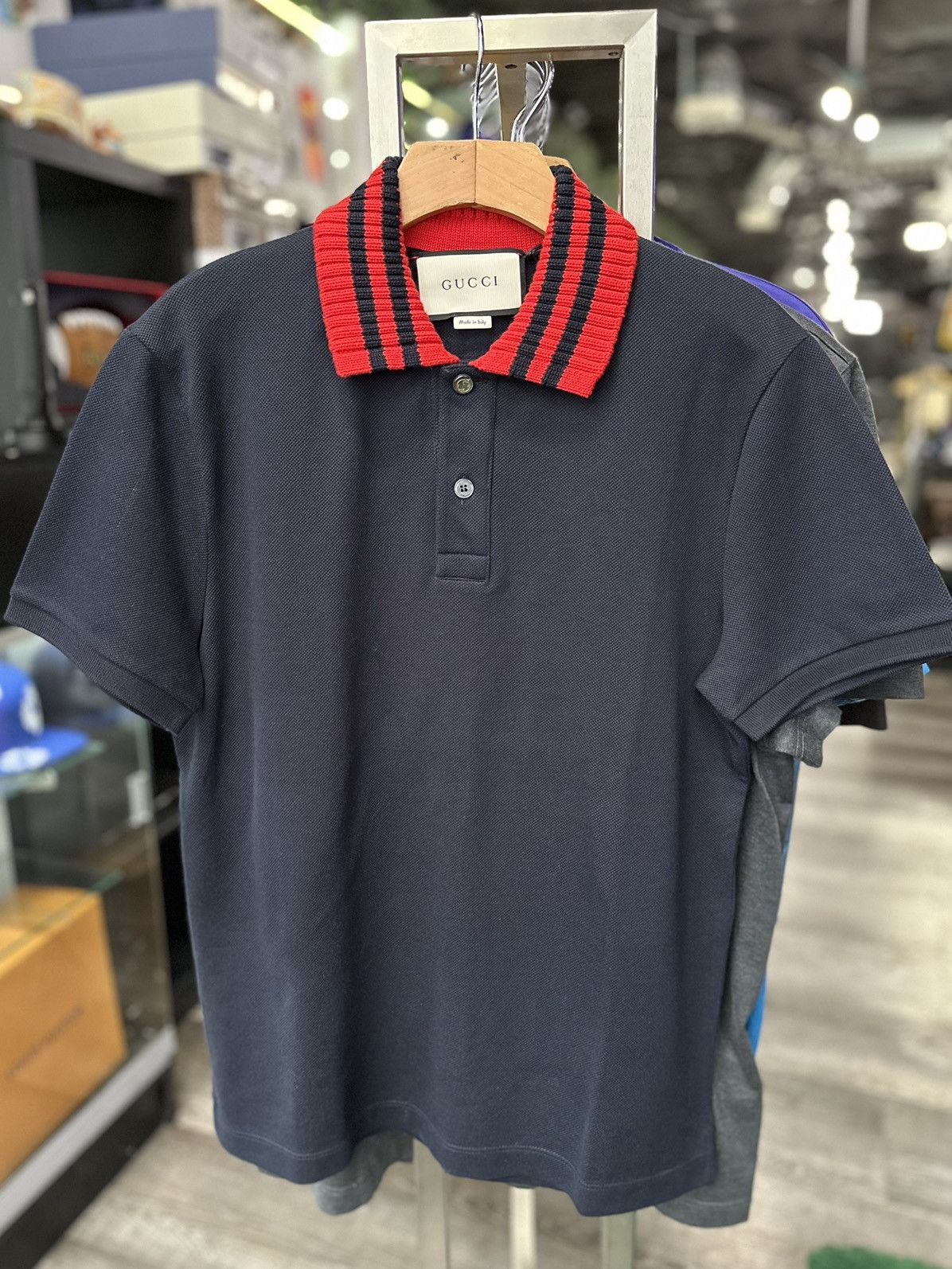 image of Gucci Collar Short Sleeve Polo Shirt in Blue, Men's (Size Small)