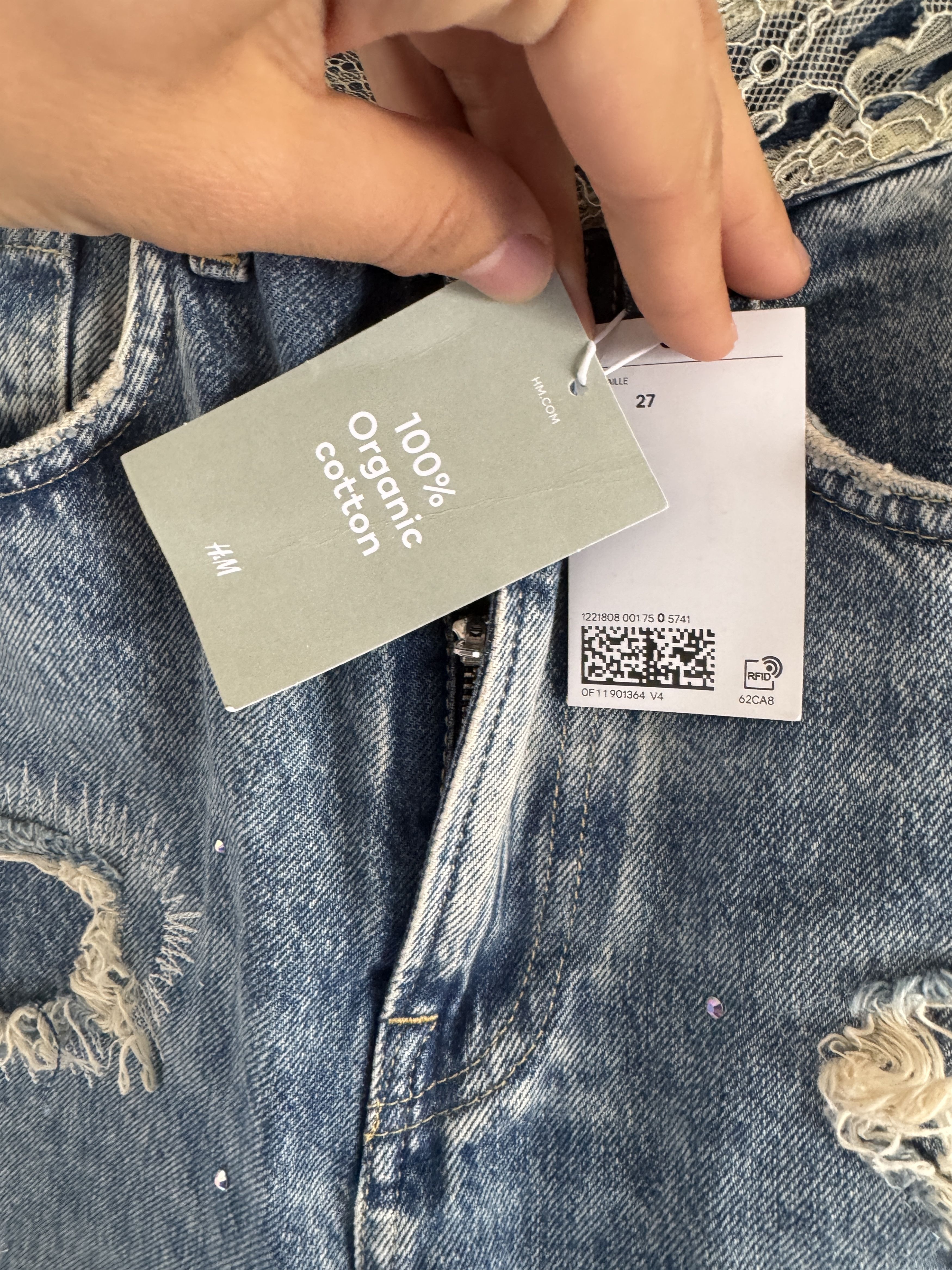 H&M × Jean-Michel Basquiat × Who Decides War Distressed rhinestone graphic jeans Size US 27 - 11 Thumbnail