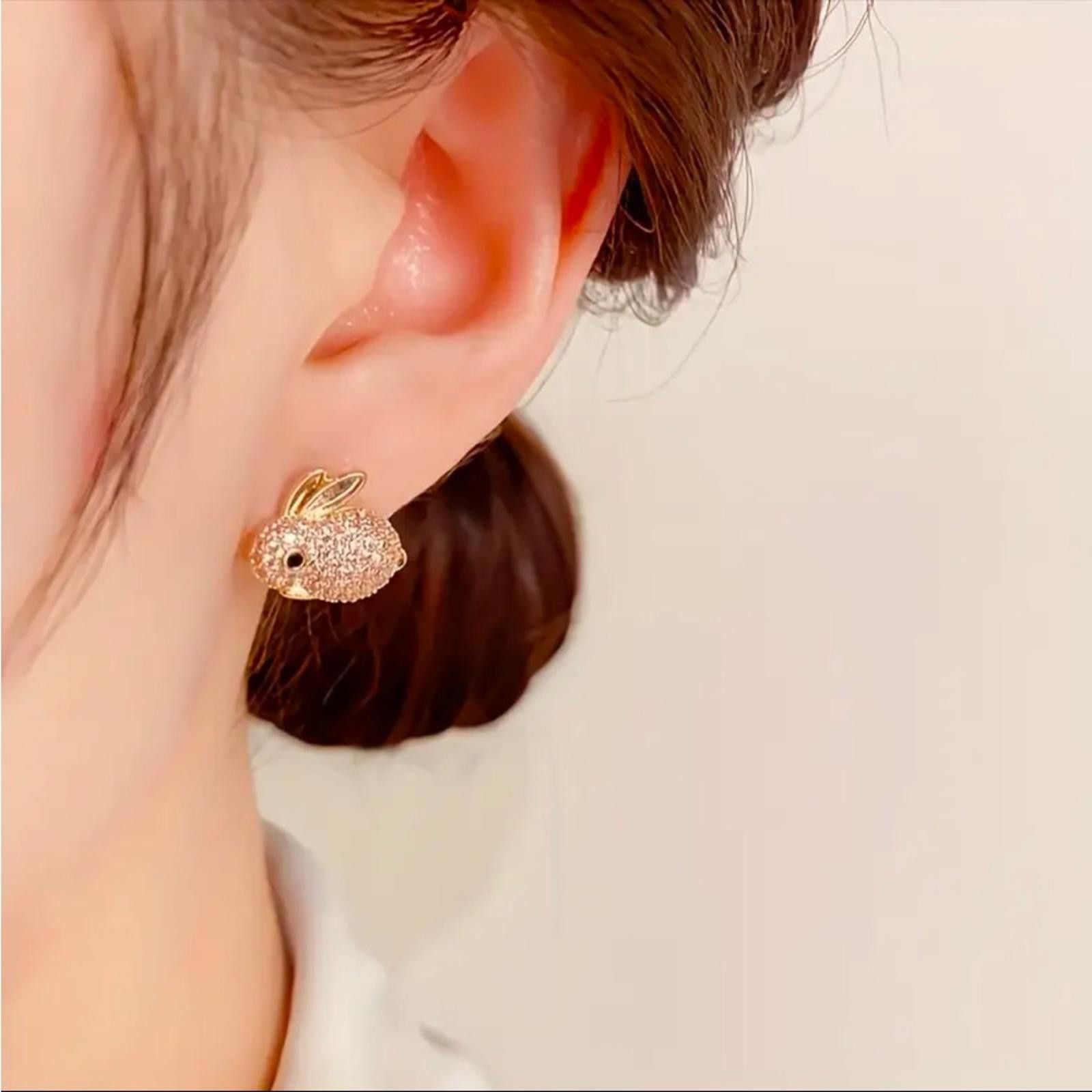 Designer Bunny Rabbit Design Zirconia Earrings Size ONE SIZE - 2 Thumbnail