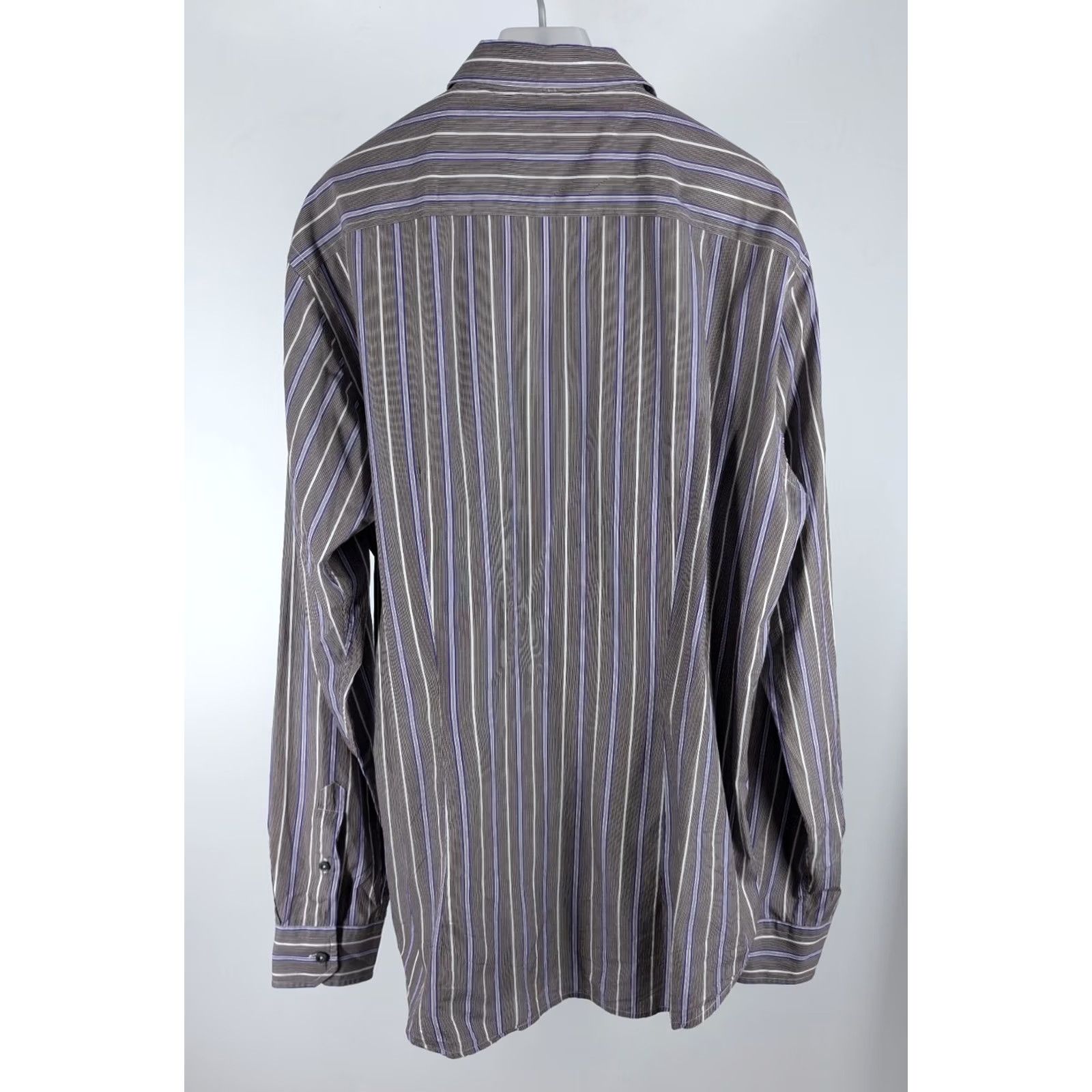 Ermenegildo Zegna VINTAGE Zegna Sport Striped Button-Down Shirt XL Purple Grey White Cotton Long Sleeve Mens Size US XL / EU 56 / 4 - 3 Thumbnail